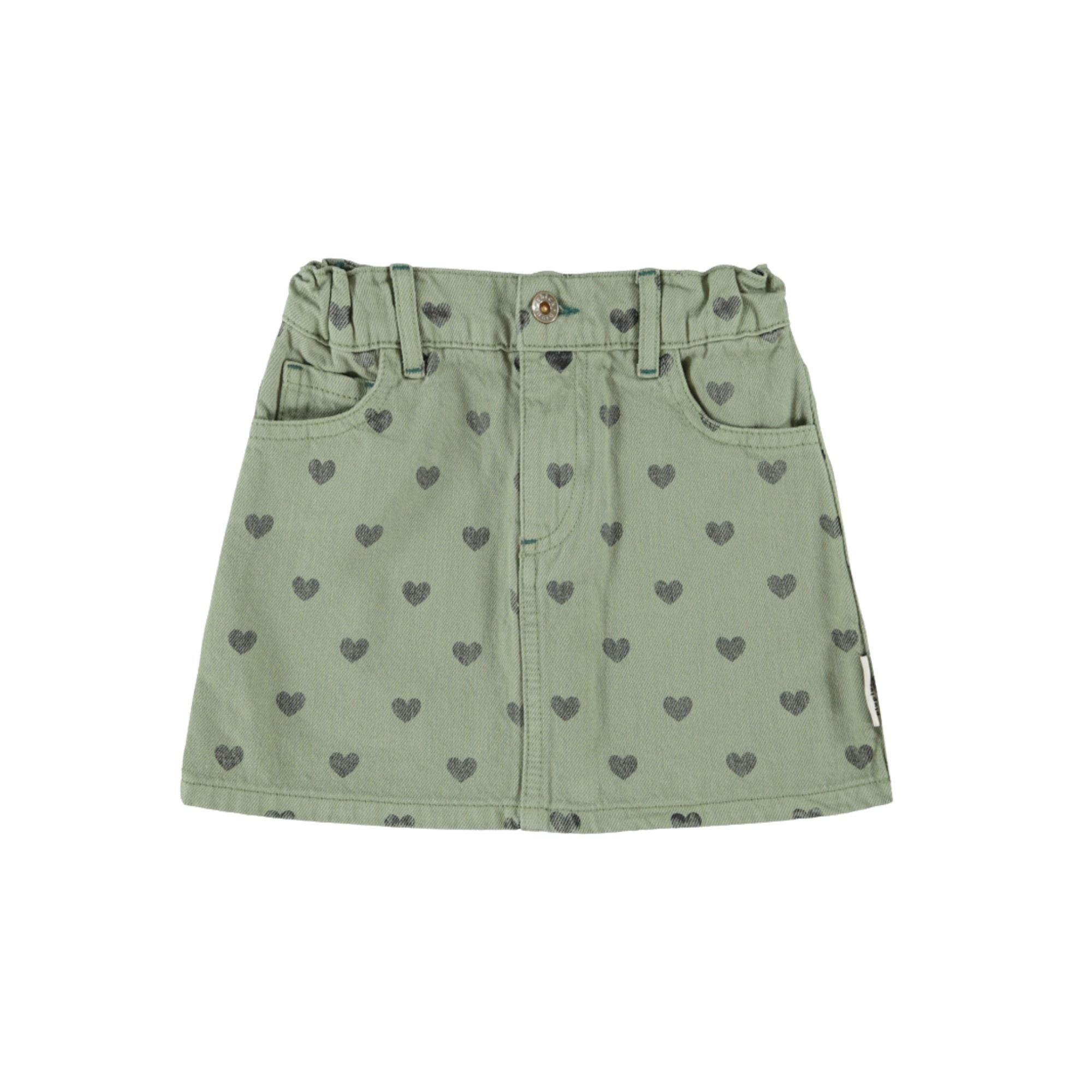 Short Skirt | Olive Green with Hearts