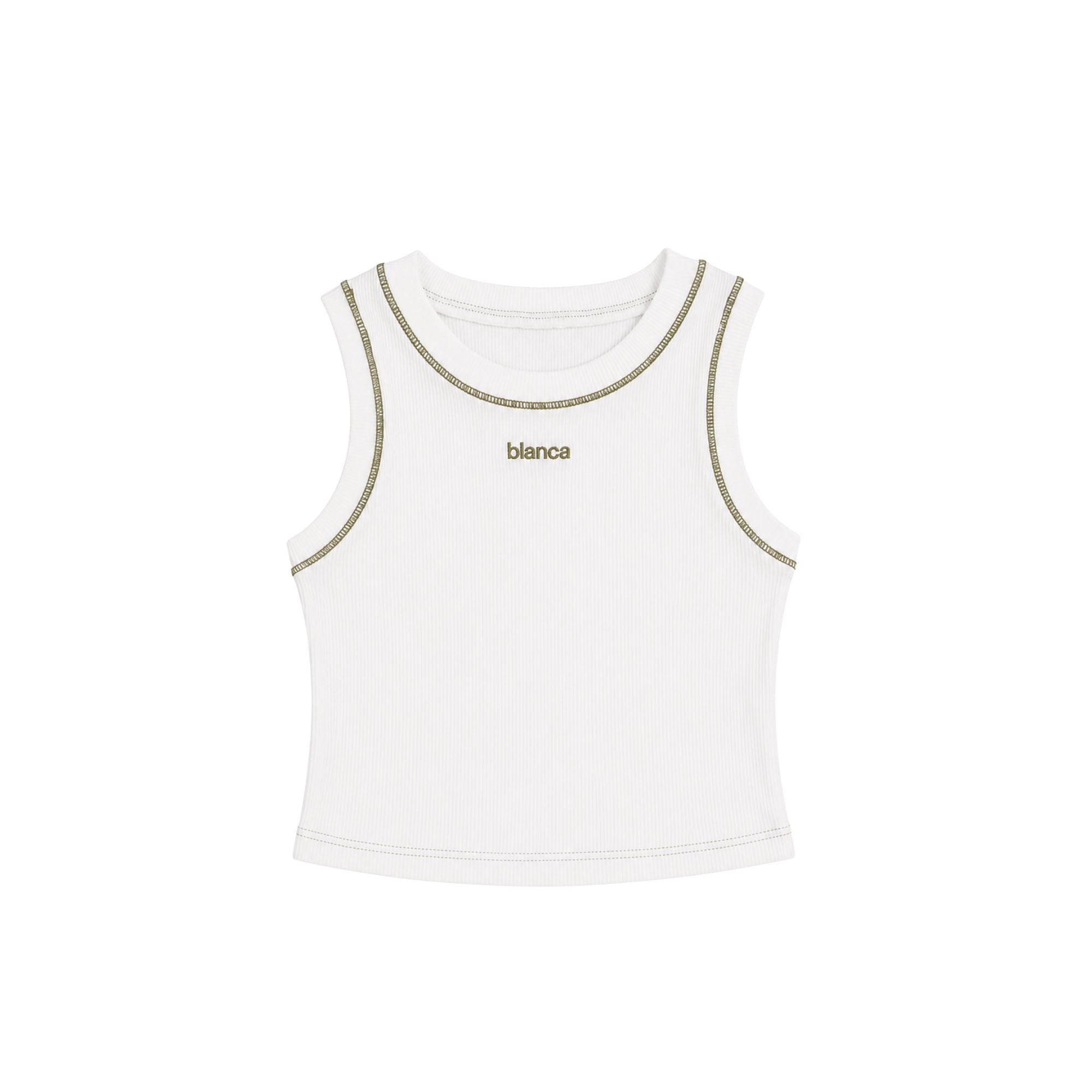 White Ribbed Vest | Khaki