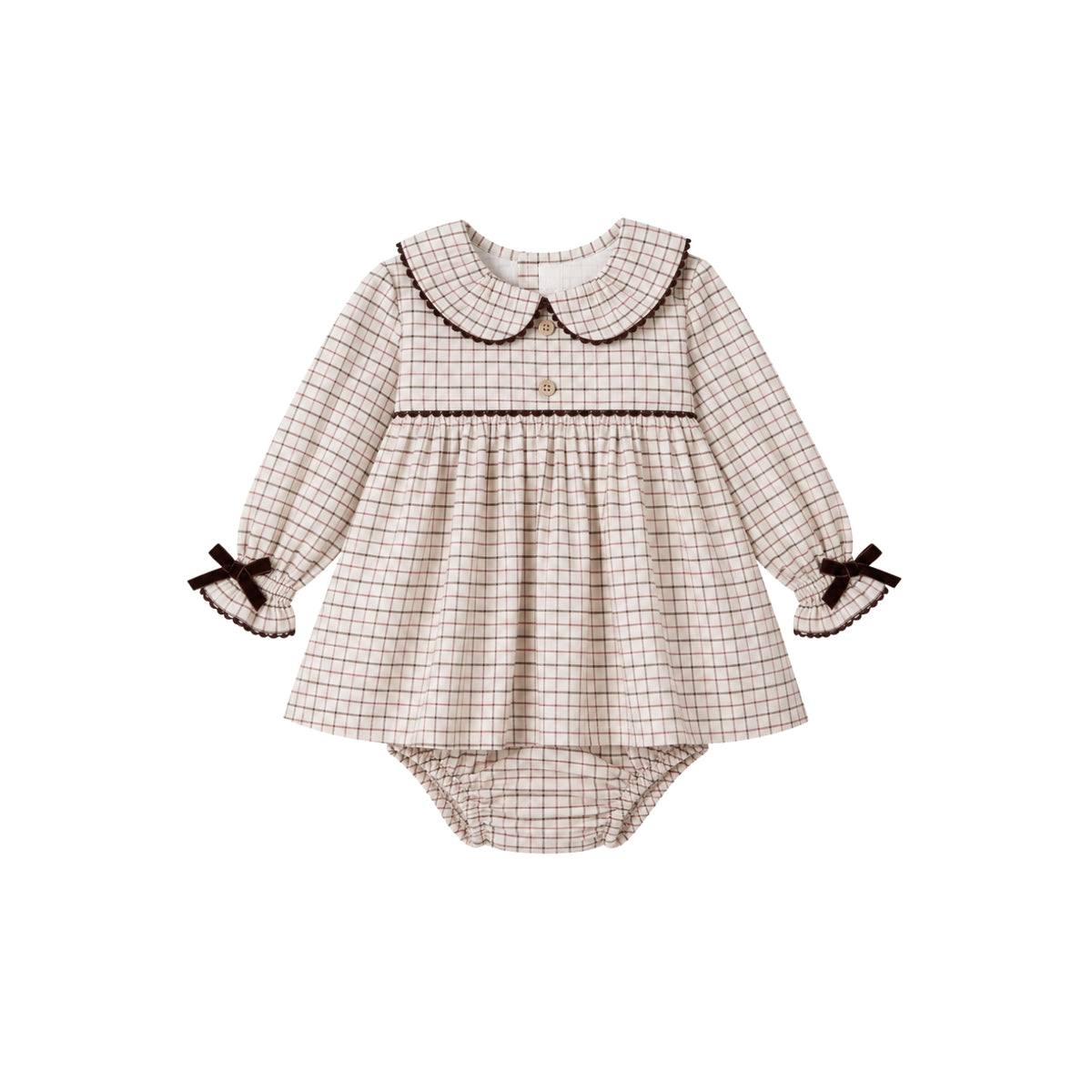 Tatiana Baby Dress Set | Caramel Check