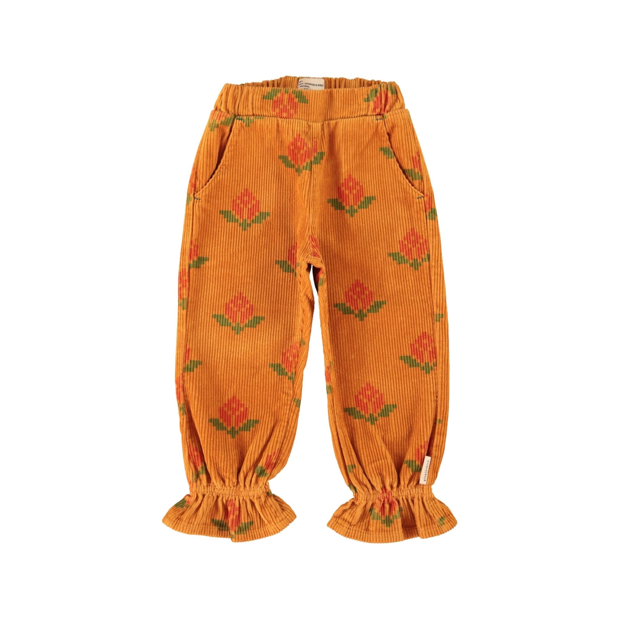 Ruffle Trousers | Camel with Flowers