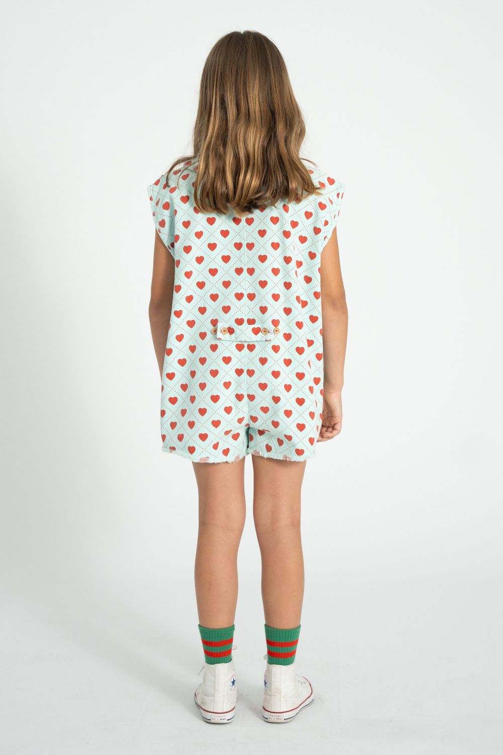 Heart Print Sleeveless Jumpsuit | Light Blue/Red
