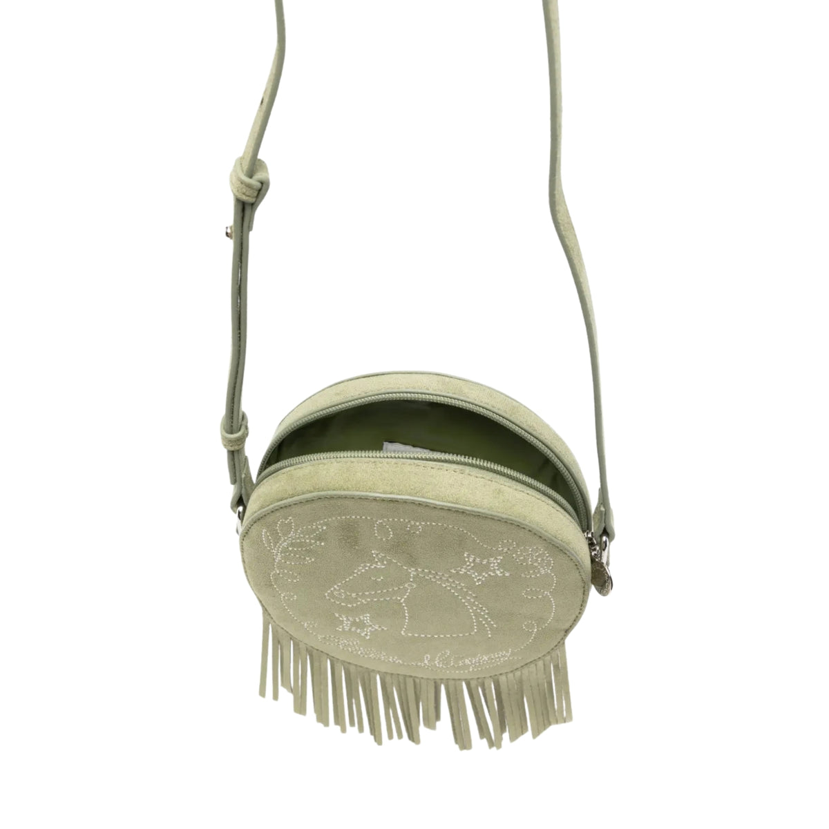 Fringe Trim Embroidered Bag | Green
