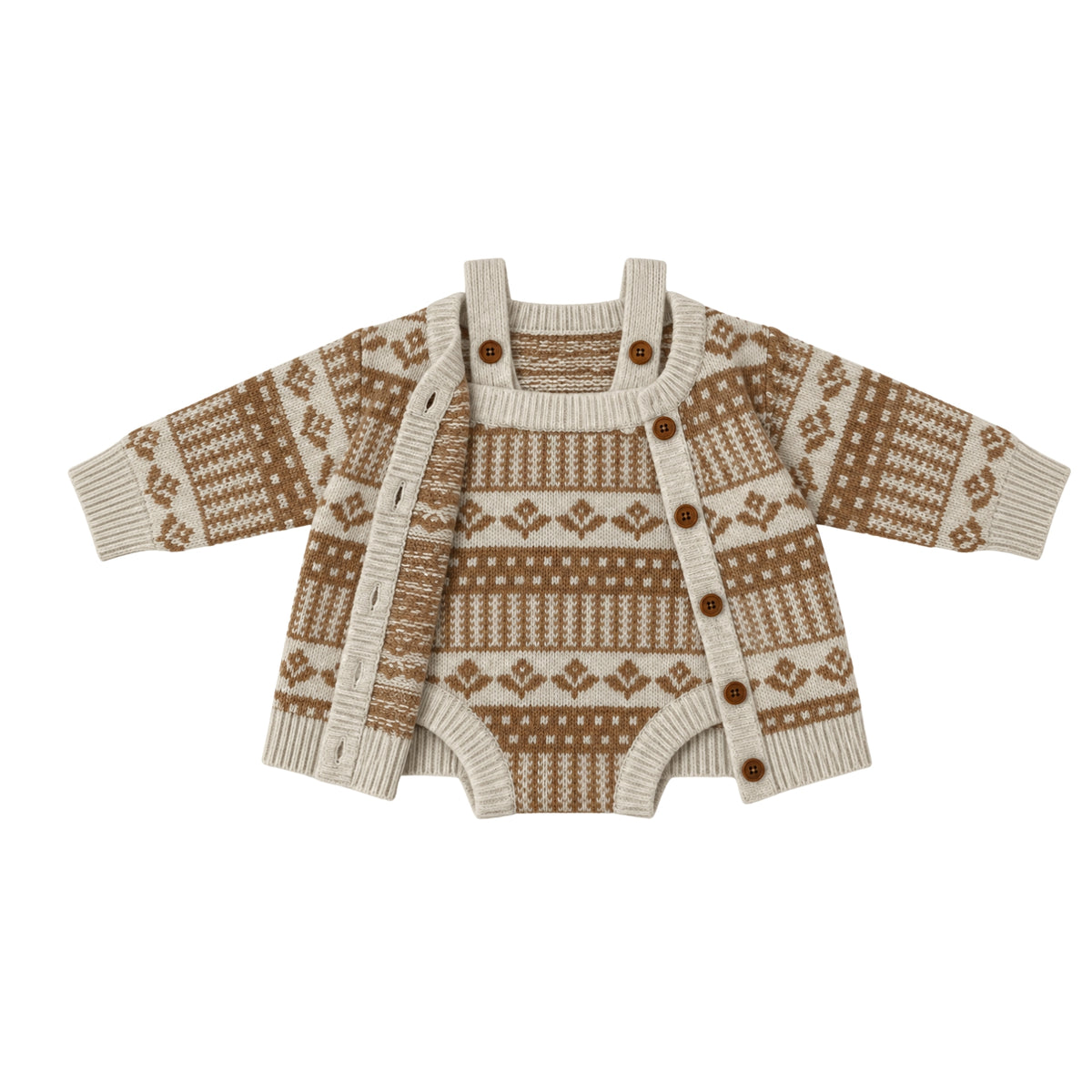 Jardin Knit Romper & Cardigan Set | Green Beige