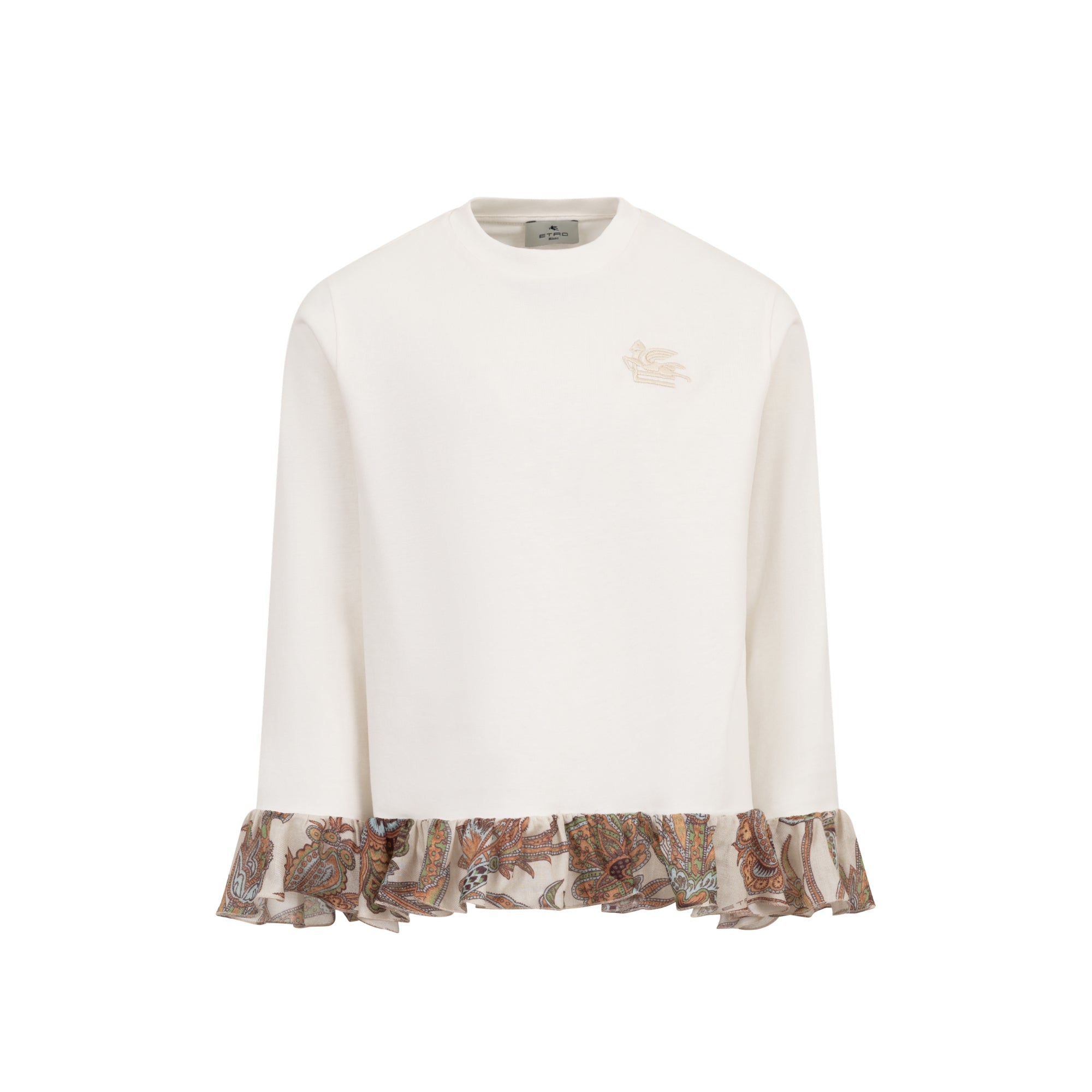 Ruffled Paisley Hem T-shirt | Ivory