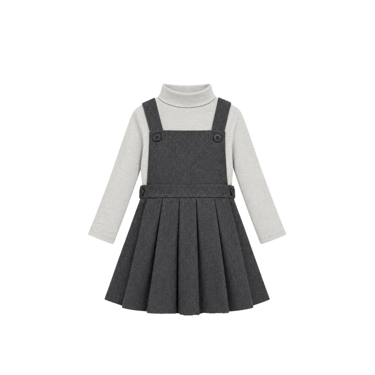 Wool Pleats Oveall Skirt | Charcoal