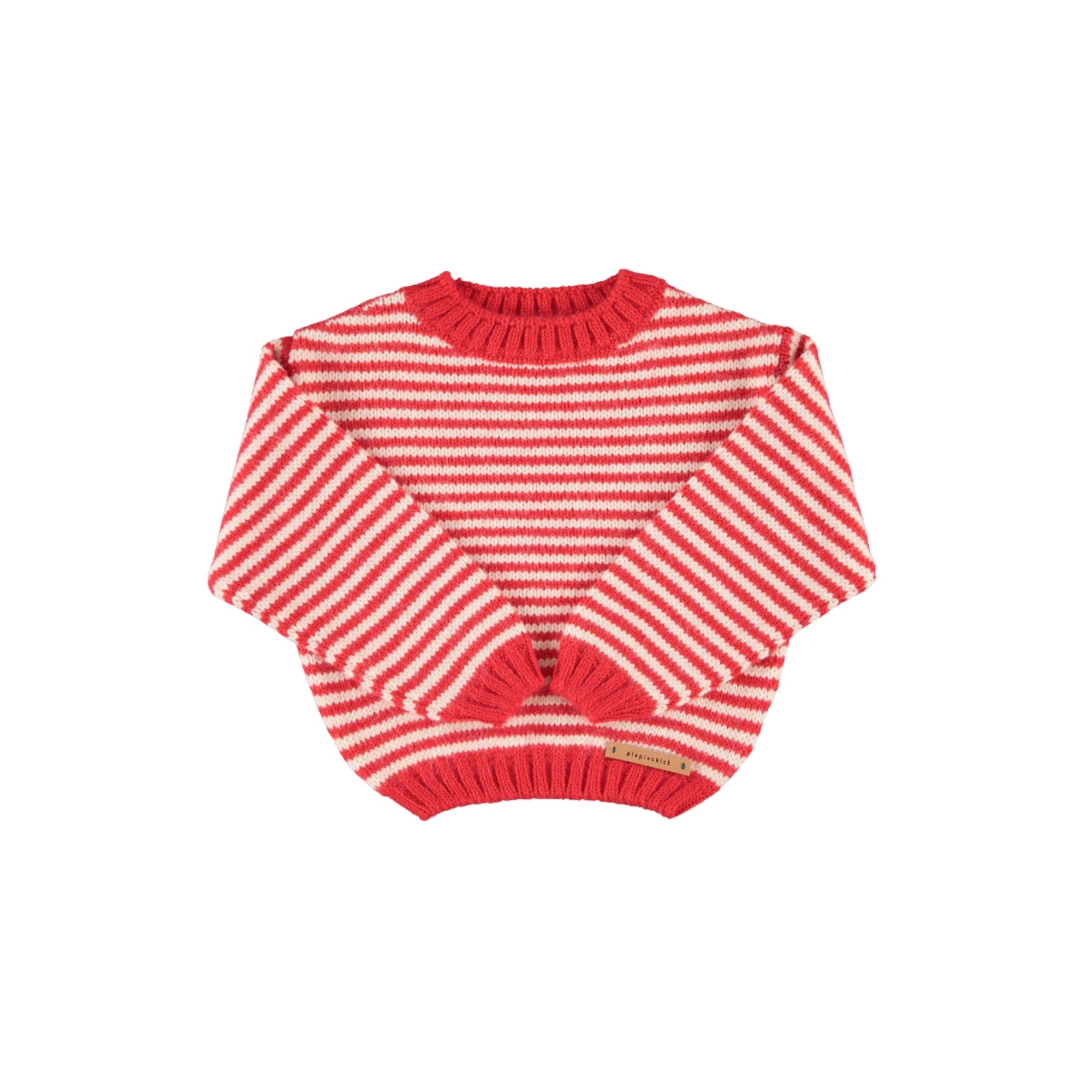 Knitted Sweater | Ecru & Red Stripes