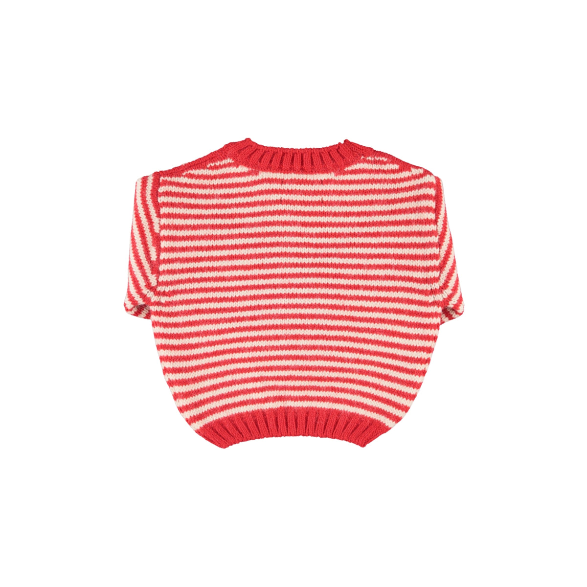 Knitted Sweater | Ecru & Red Stripes