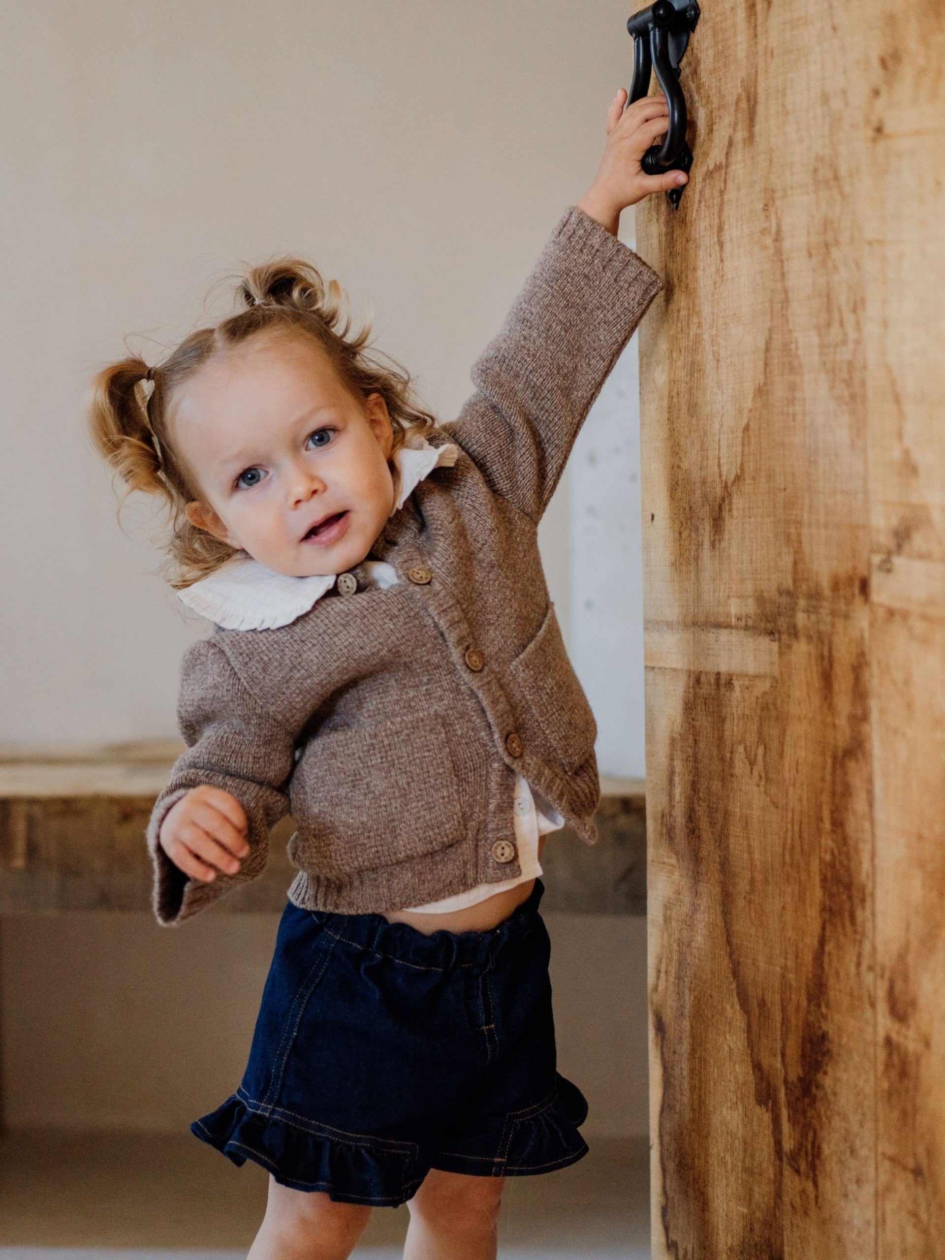 Cardigan 3 Piece Skirt Set | Brown Mouliné