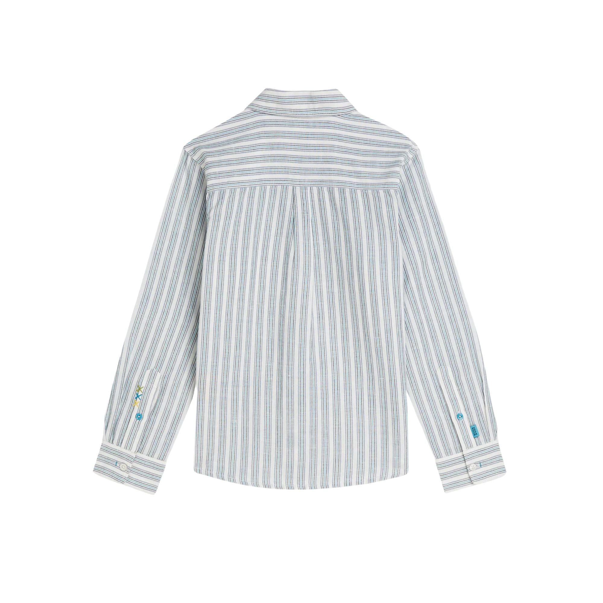 Striped Linen Cotton Shirt | Tahitian Teal Stripe
