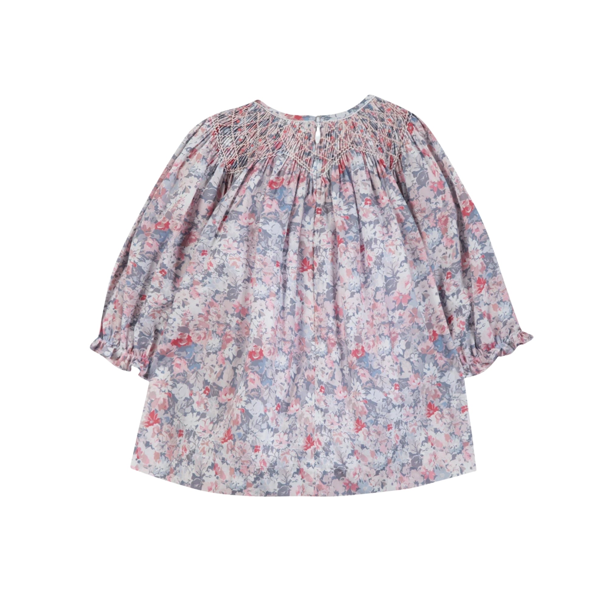 Smocked Flower Pattern Dress | Grey