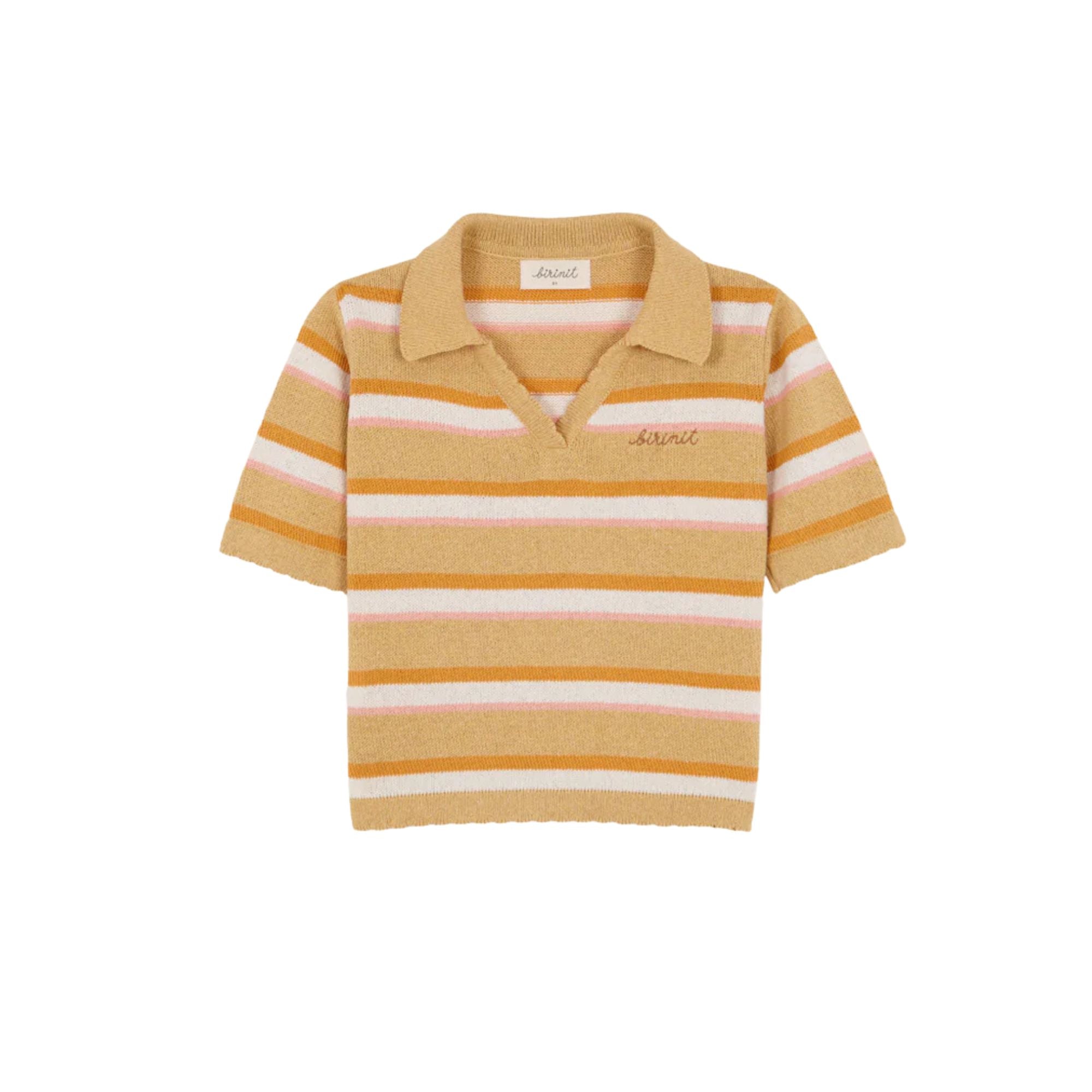 Striped Knit Polo Shirt | Sand