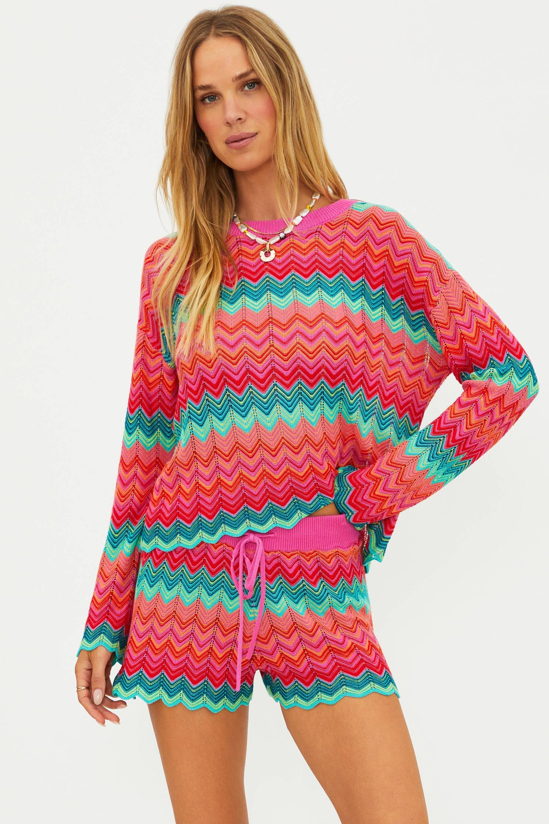 Womens Beach Sweater | Strawberry Ice Chevron