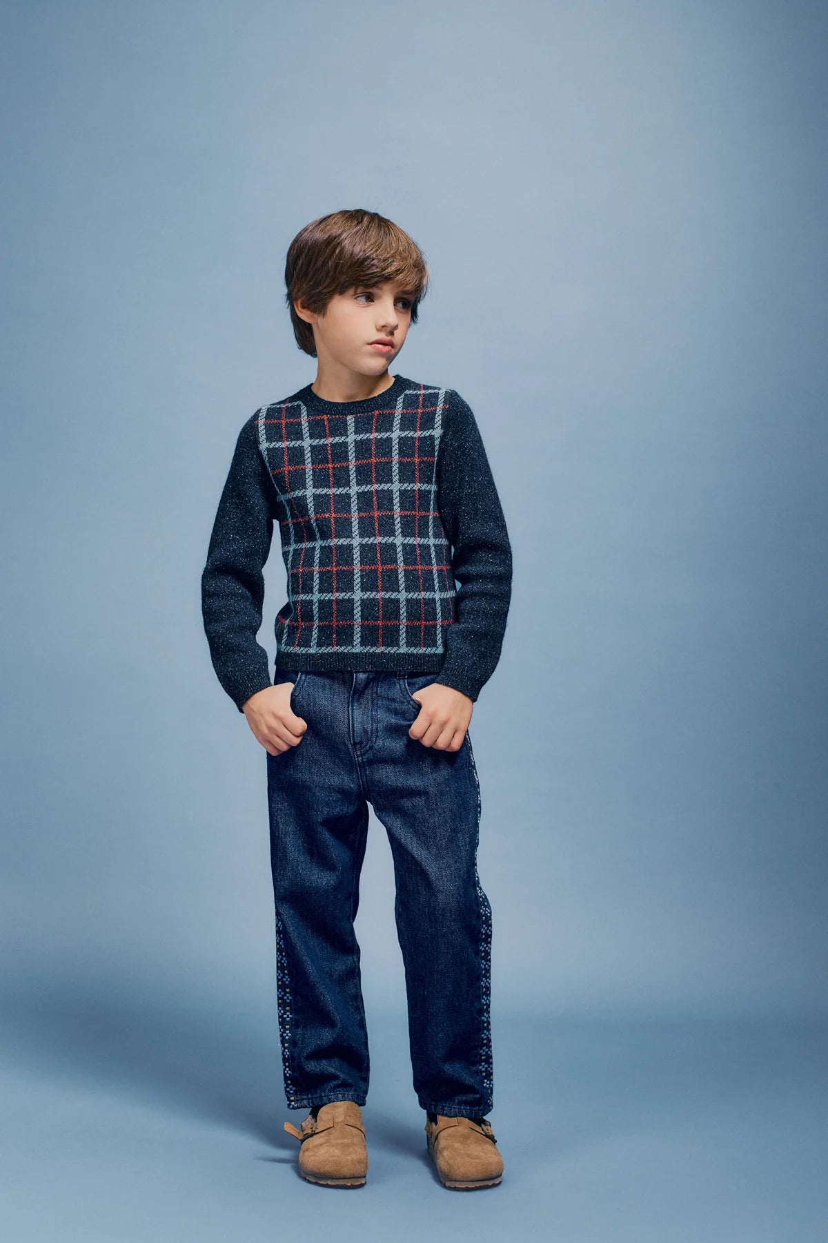 Cruz Sweater | Fall Blue Check Knit