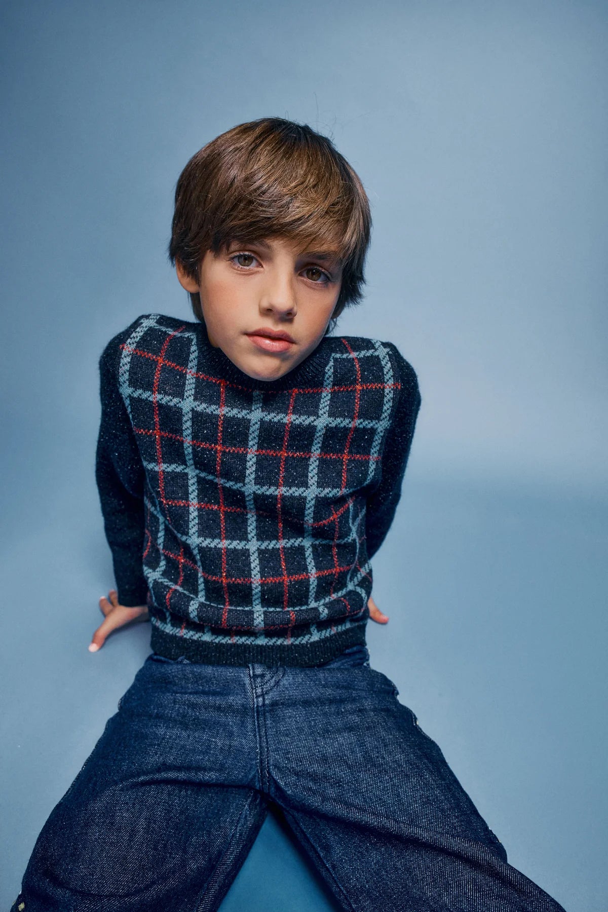 Cruz Sweater | Fall Blue Check Knit
