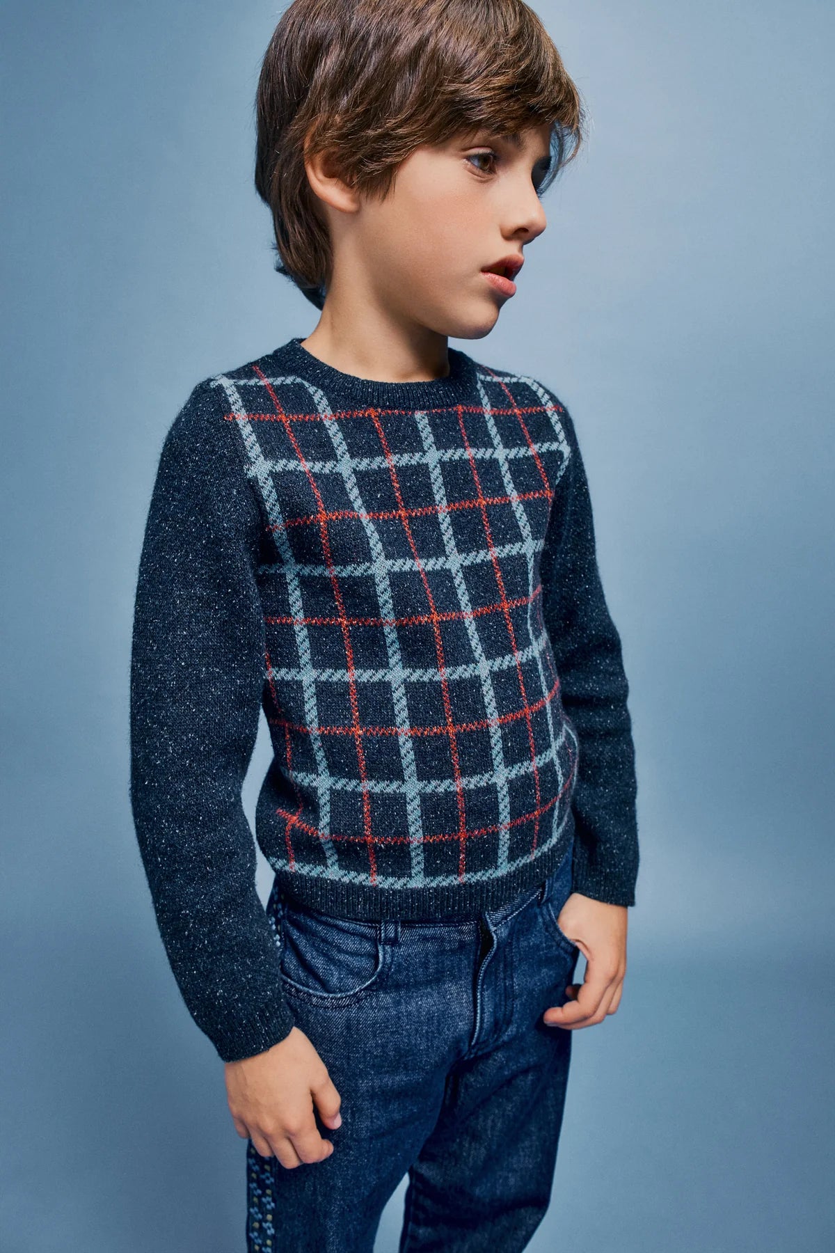 Cruz Sweater | Fall Blue Check Knit