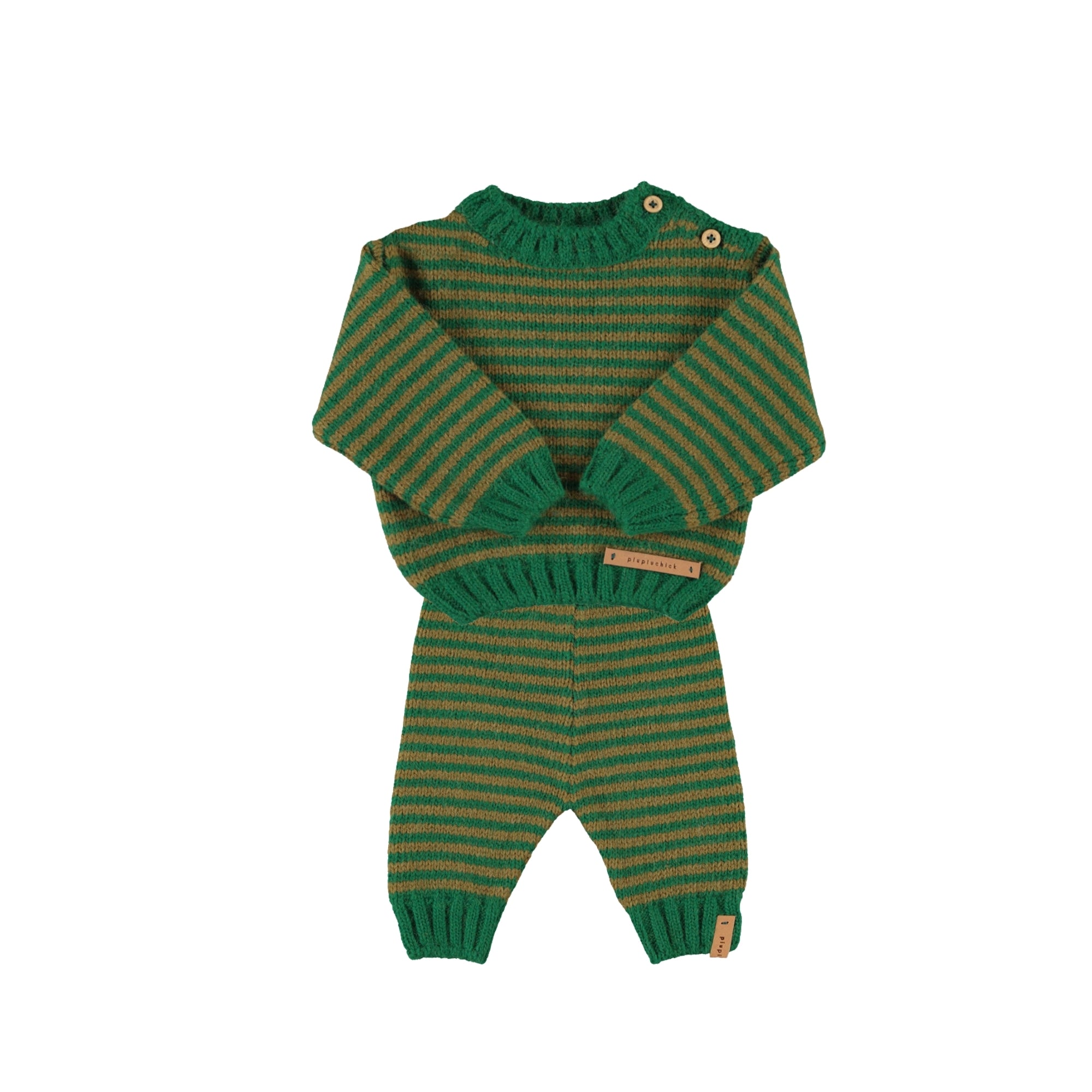 Knitted Baby Set | Green & Brown Stripes