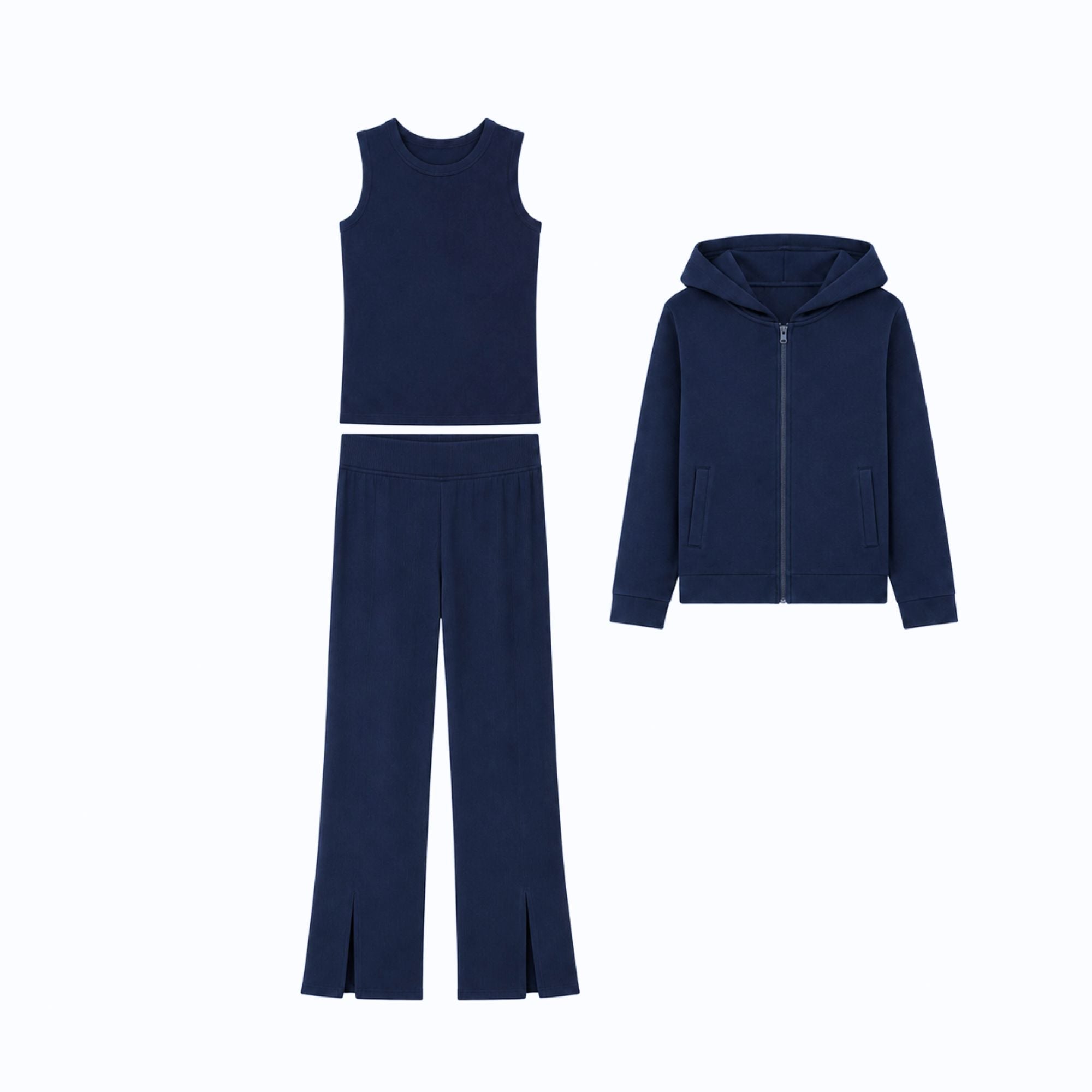 Rib Split Flare Set | Navy