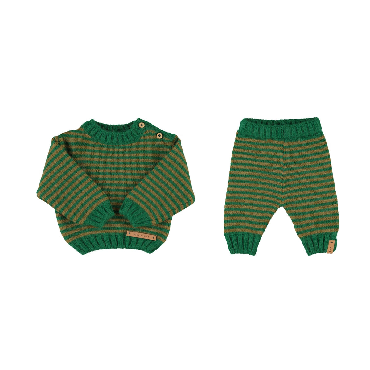 Knitted Baby Set | Green & Brown Stripes