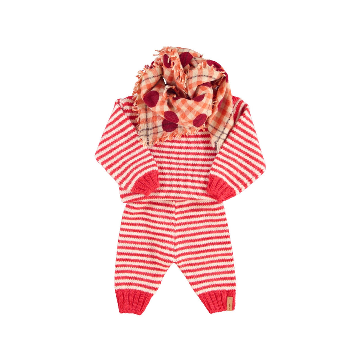 Knitted Leggings | Ecru & Red Stripes