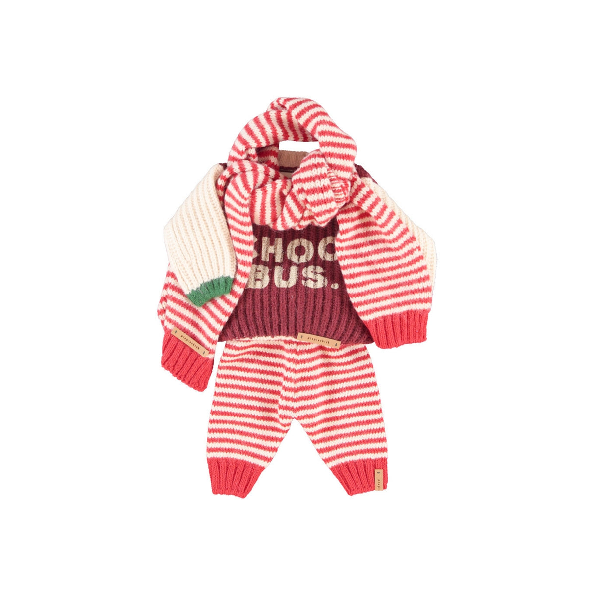 Knitted Leggings | Ecru & Red Stripes