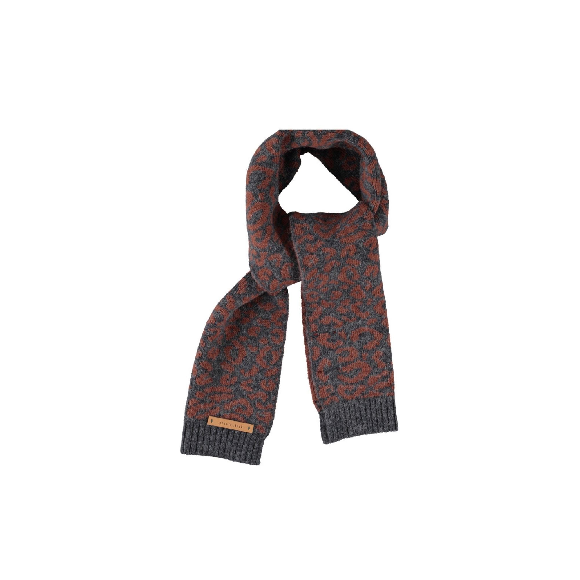Knitted Scarf | Dark Grey with Animal Print