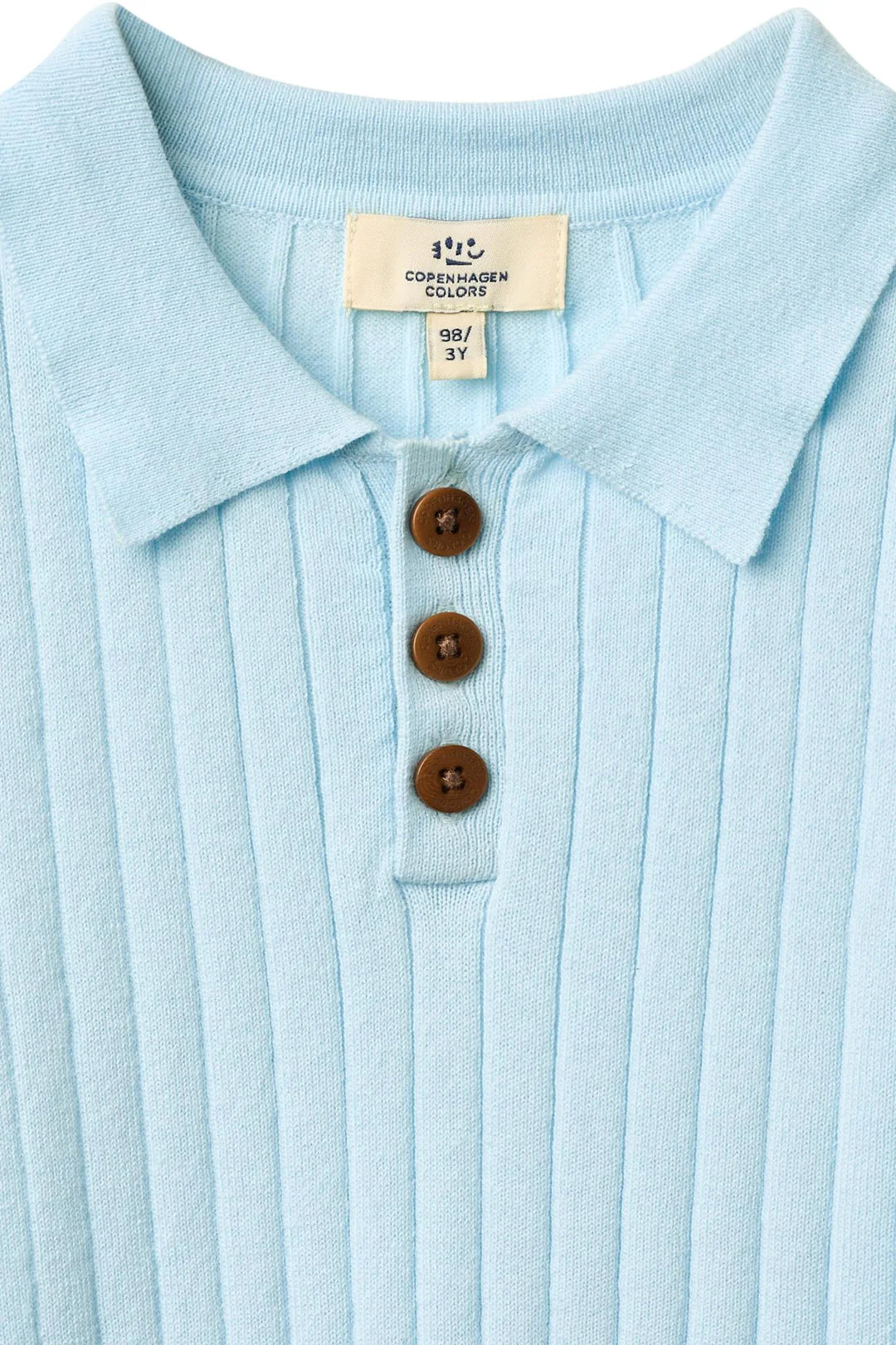 Rib Knitted Polo | Ice Blue & Cream