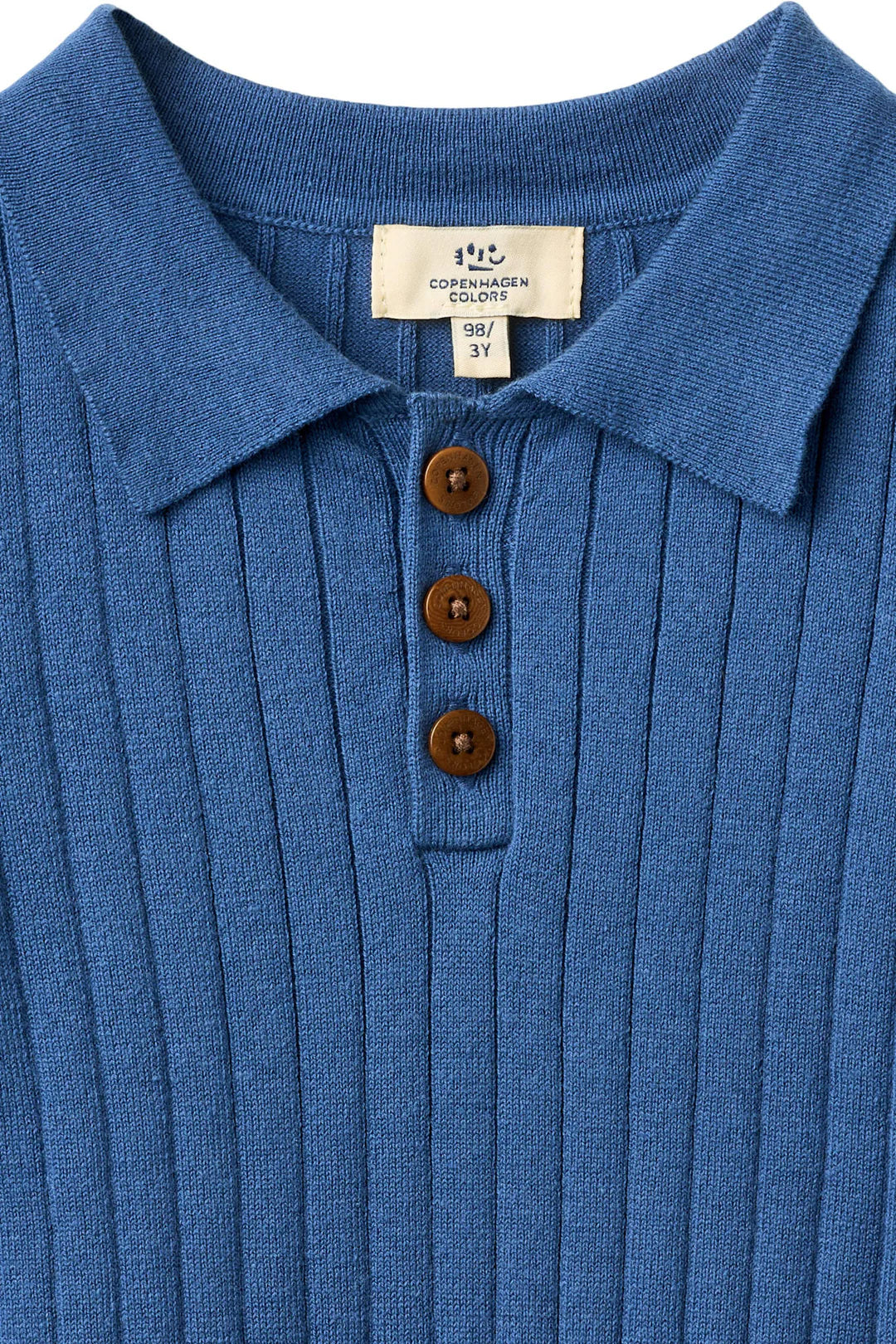 Rib Knitted Polo | Blue & Cream