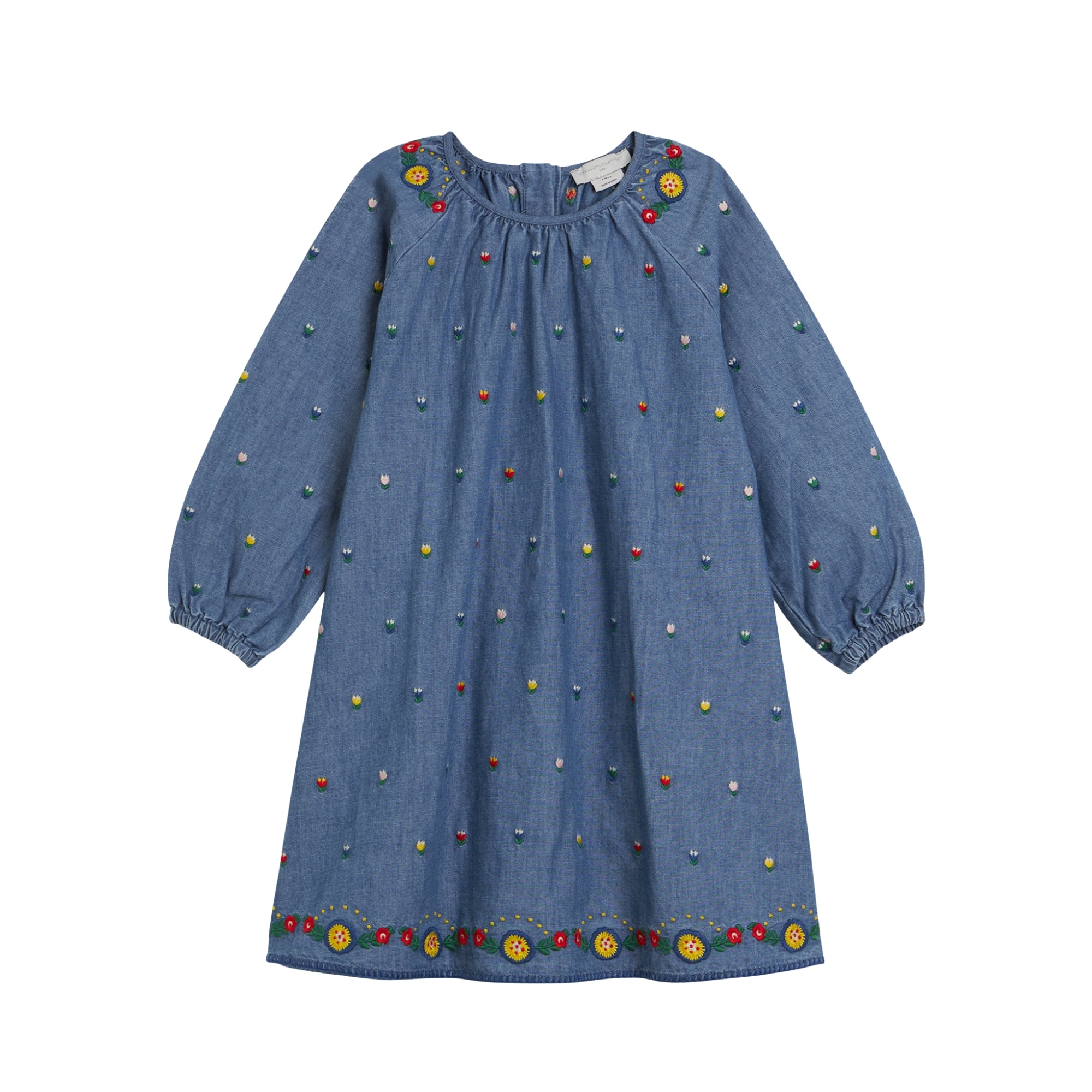 Chambray Dress with Embroidered Flowers