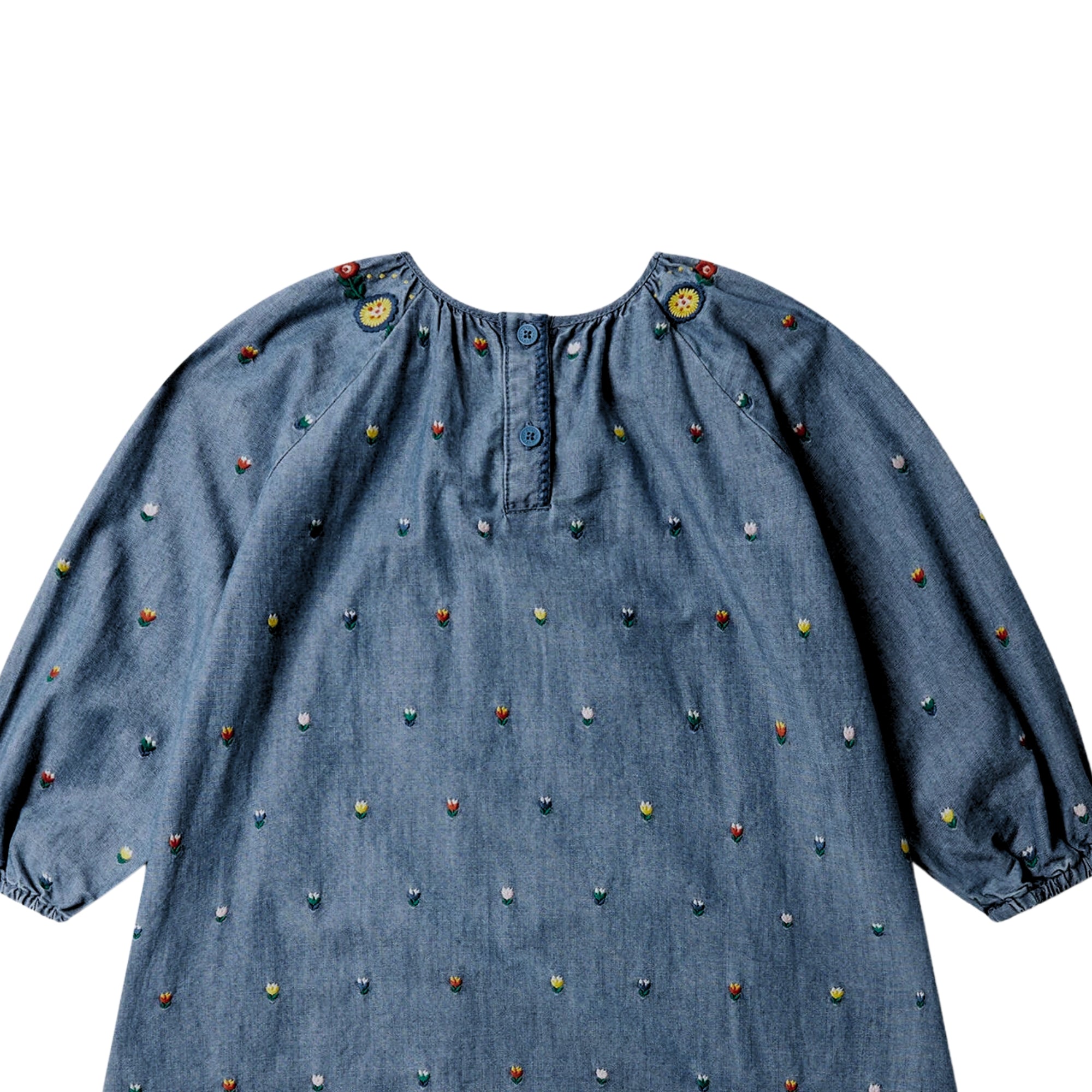 Chambray Dress with Embroidered Flowers
