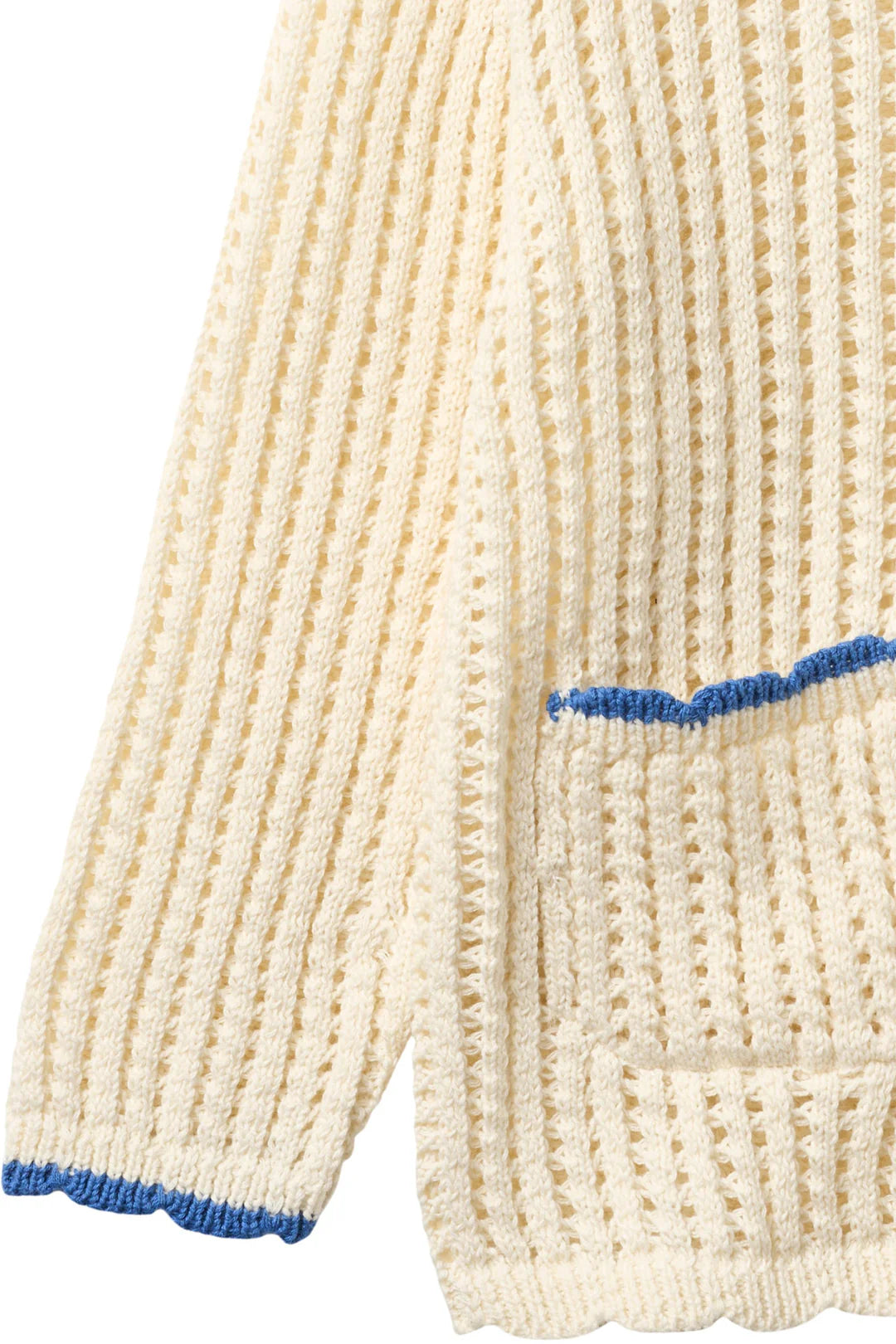 Crochet Long Sleeve Cardigan | Cream & Ocean Blue