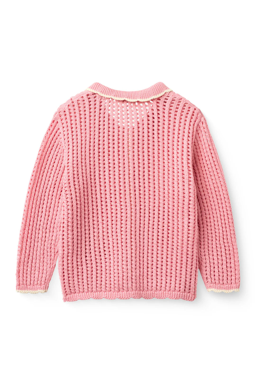 Crochet Long Sleeve Cardigan | Pink & Cream