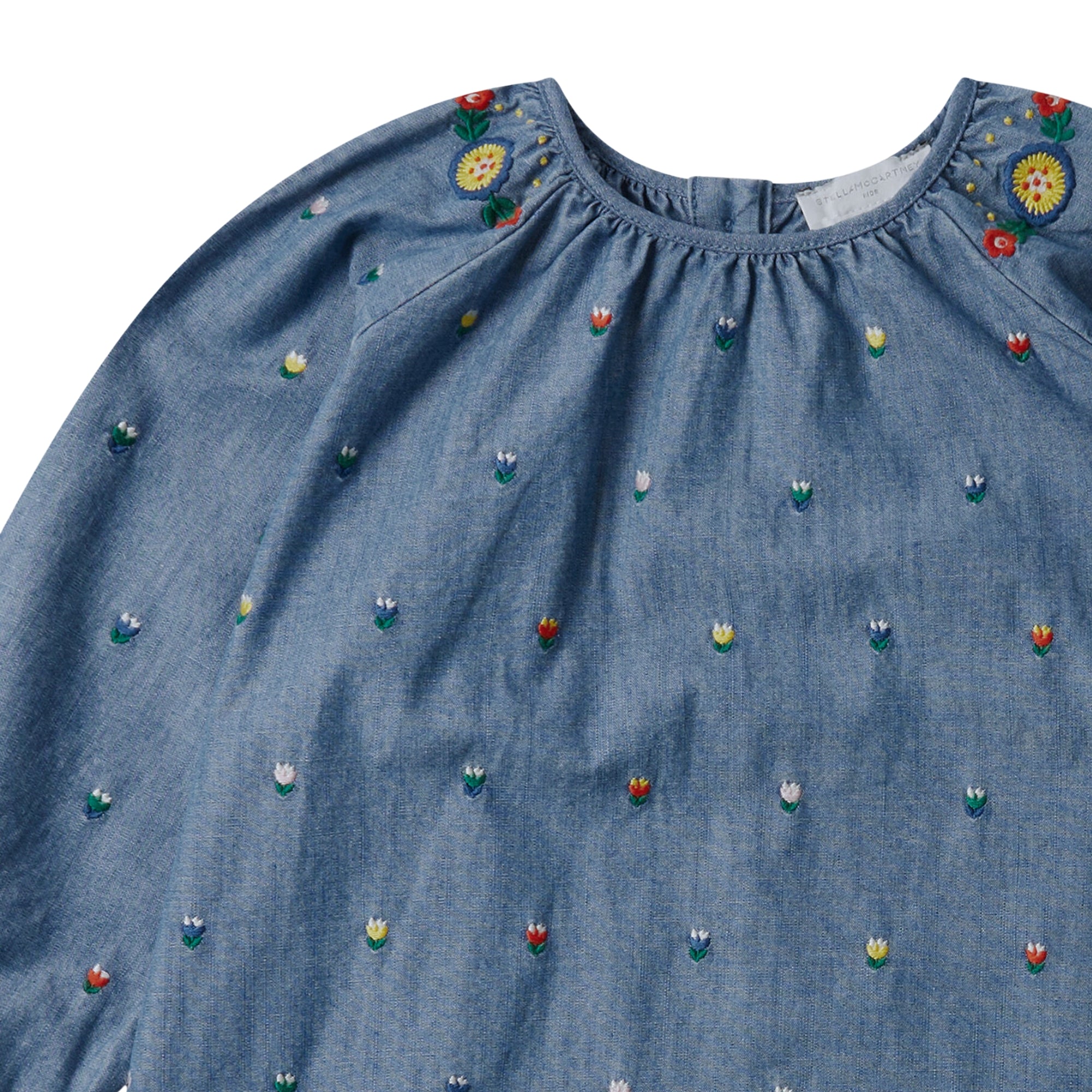 Chambray Dress with Embroidered Flowers