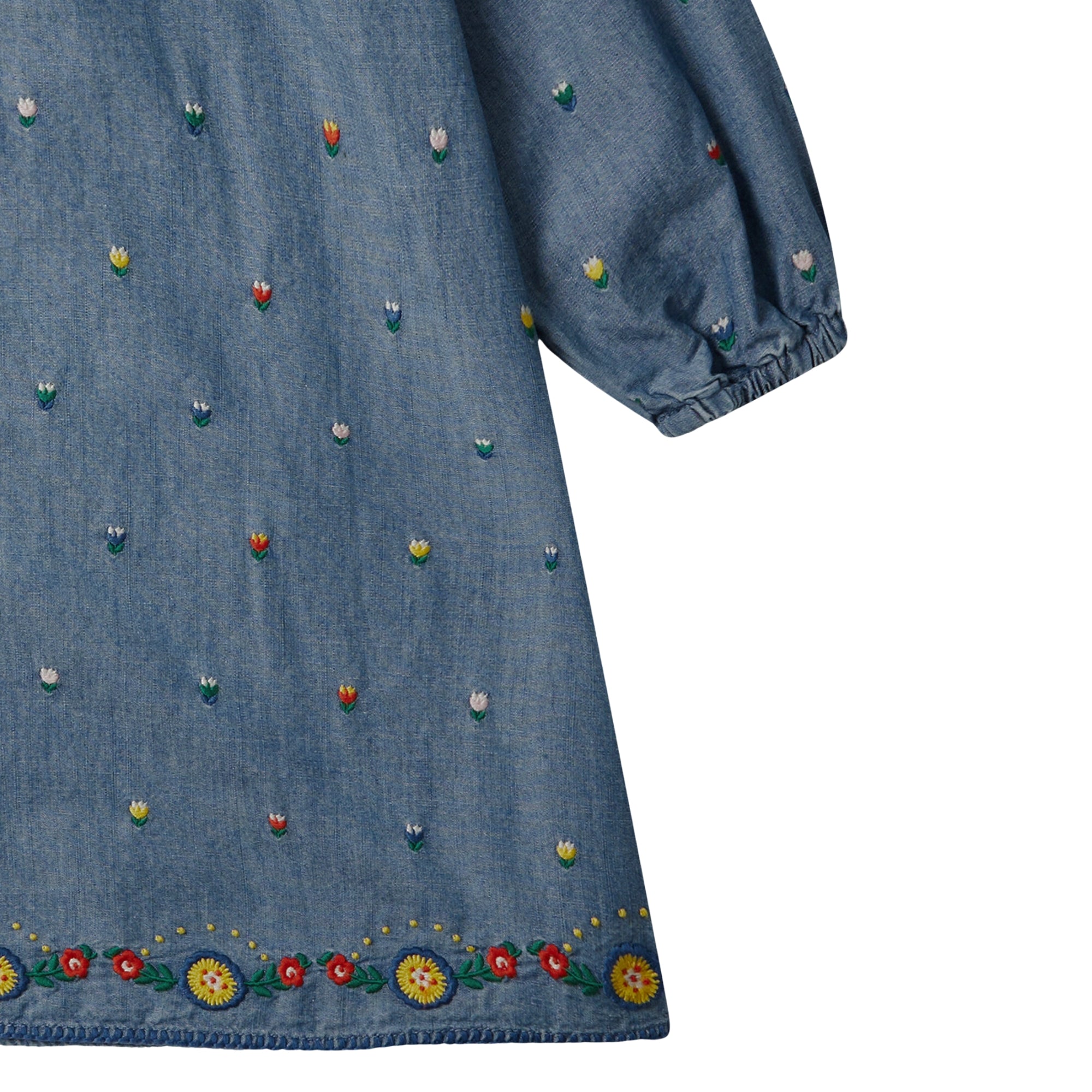 Chambray Dress with Embroidered Flowers