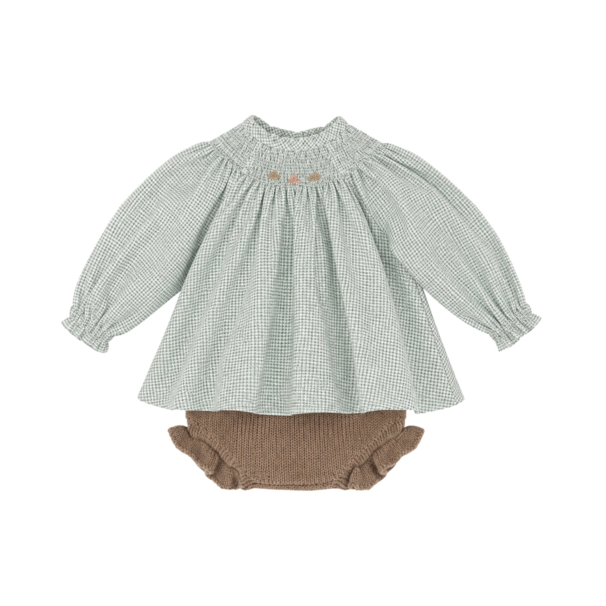 Smocked Gingham  Blouse & Knit Bloomer Set