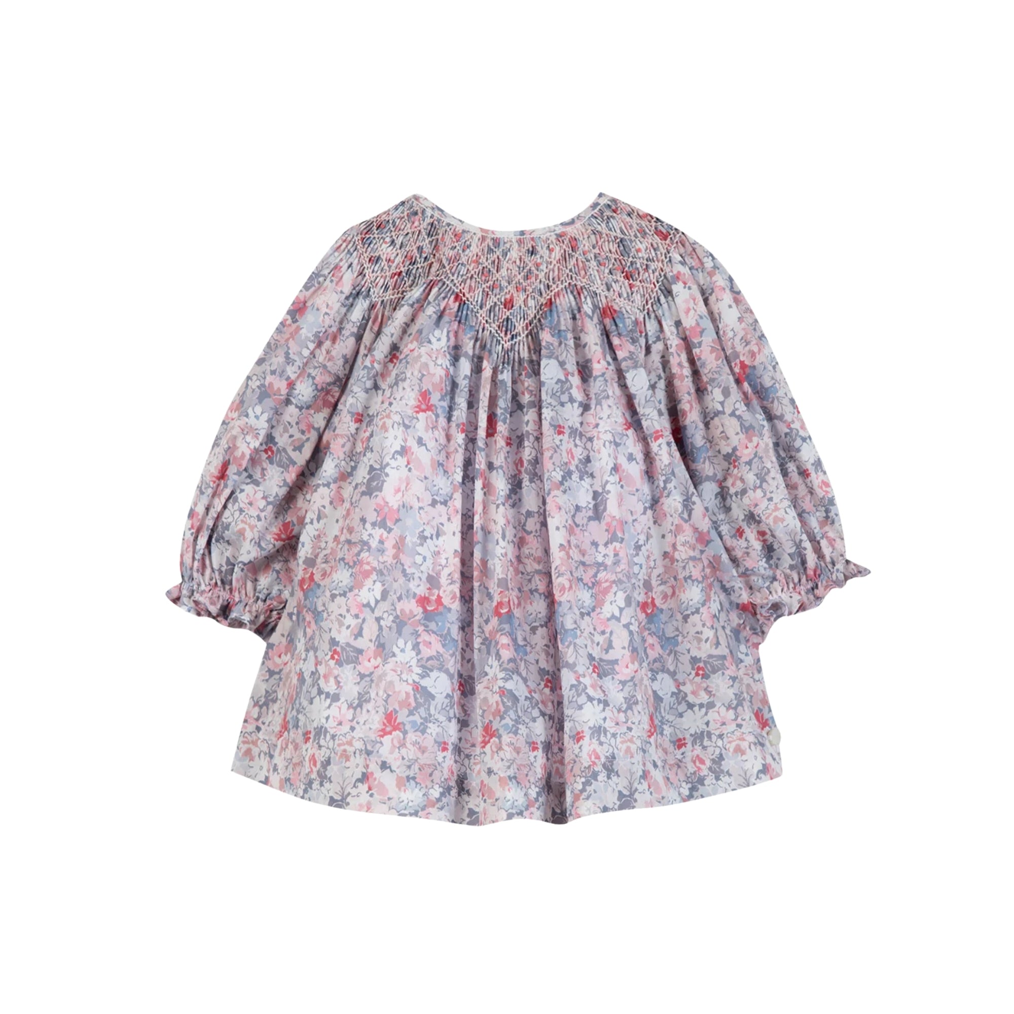 Smocked Flower Pattern Dress | Grey