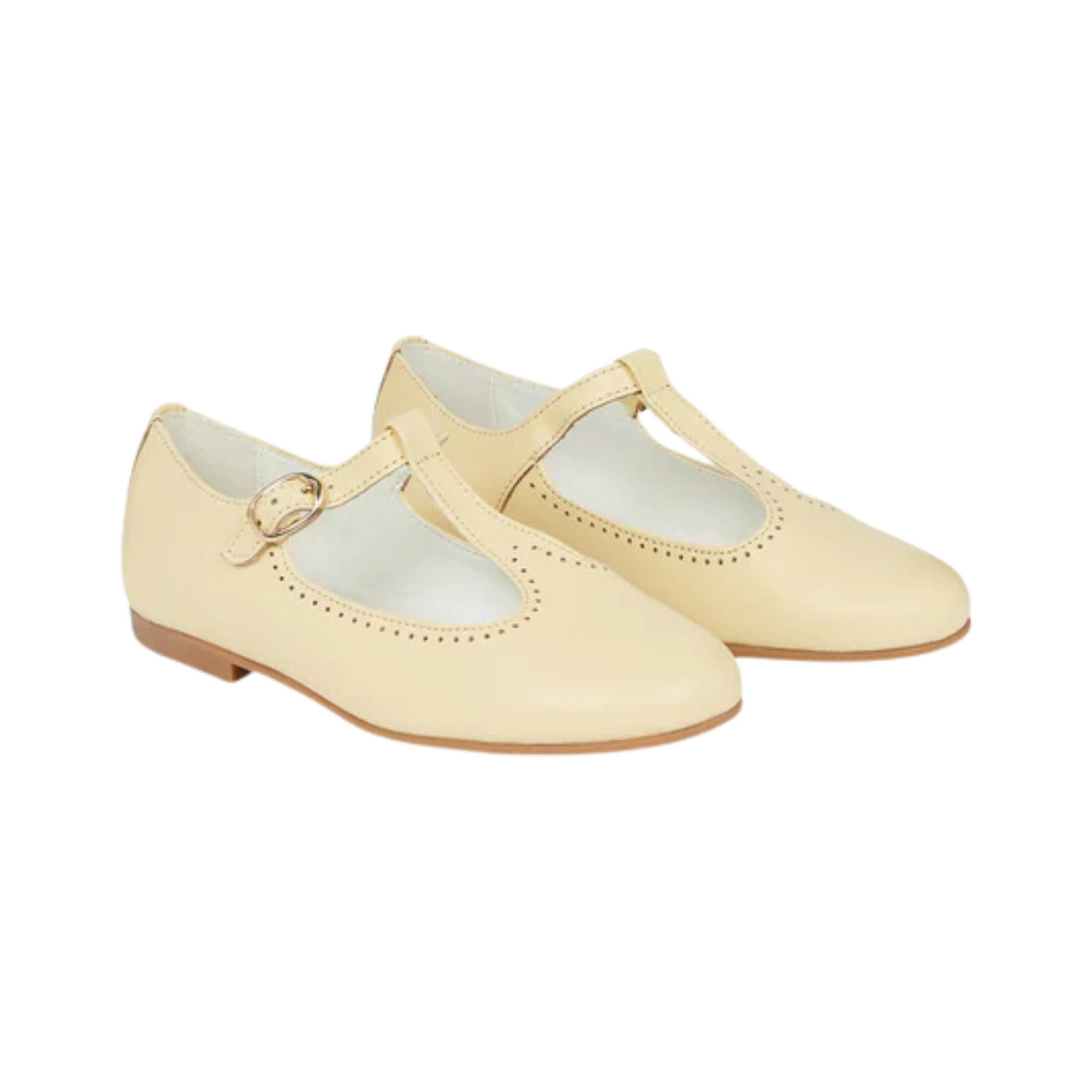 Leather T-Bar Shoes | Pale Yellow