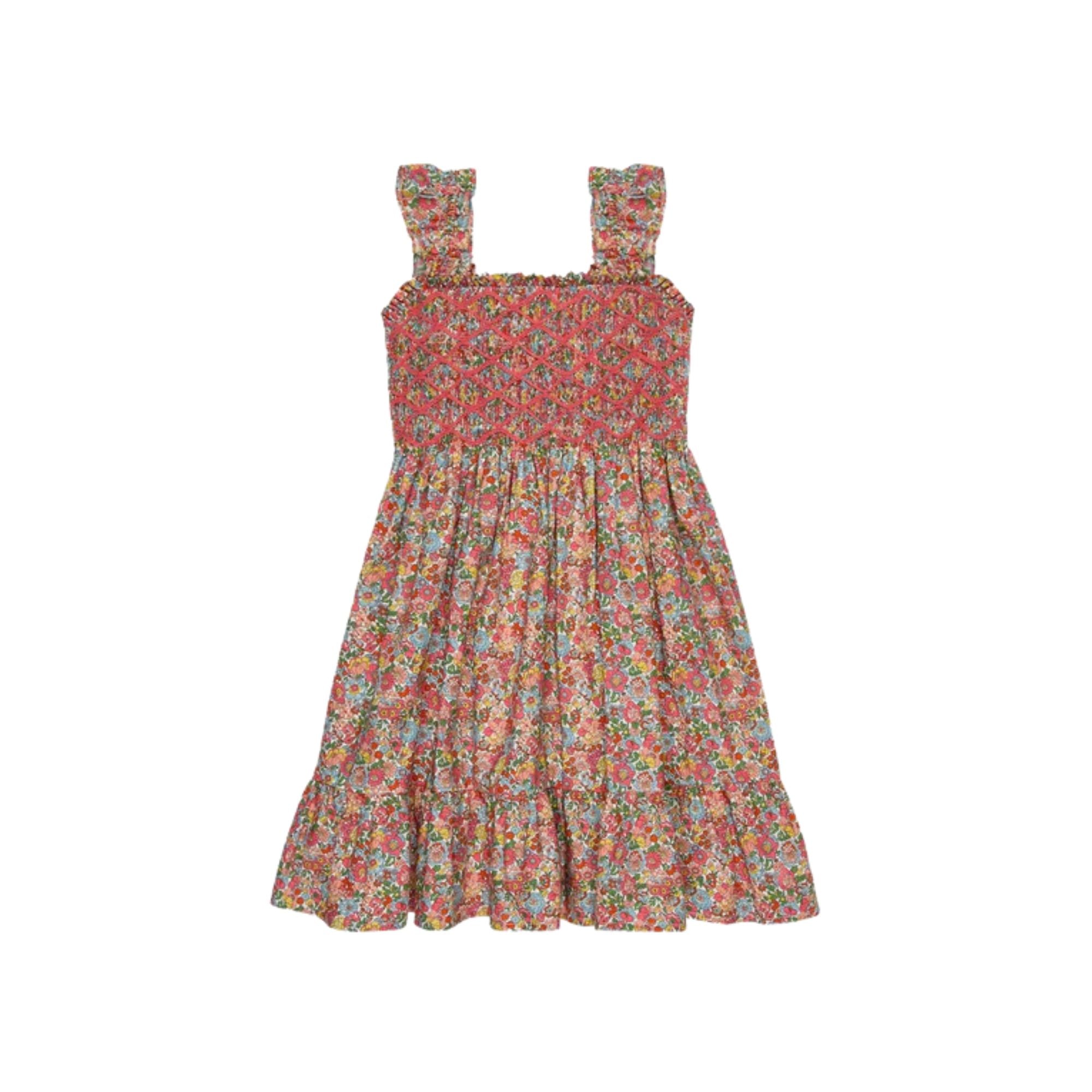 Evelia Hand Smocked Dress | Coral Floral