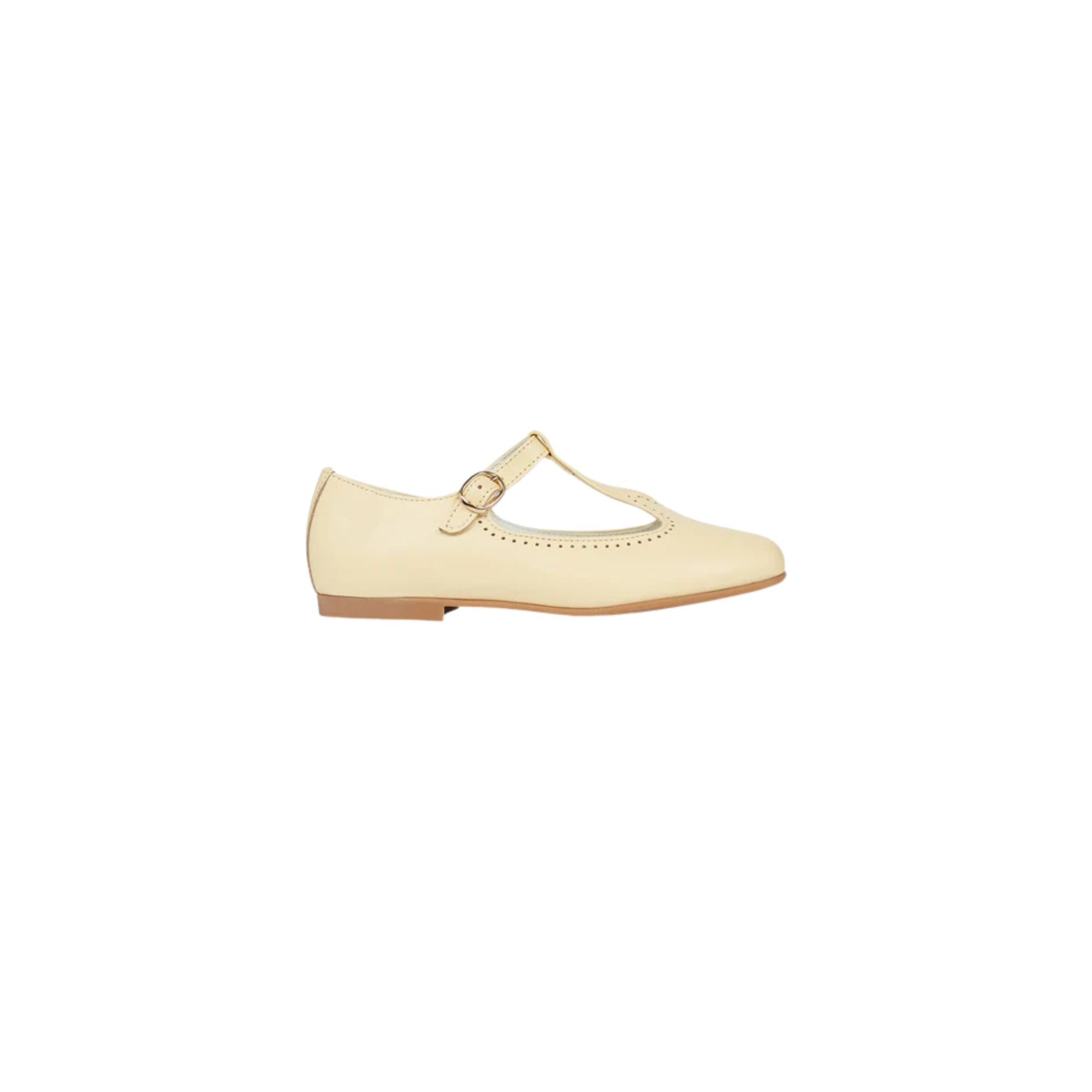 Leather T-Bar Shoes | Pale Yellow