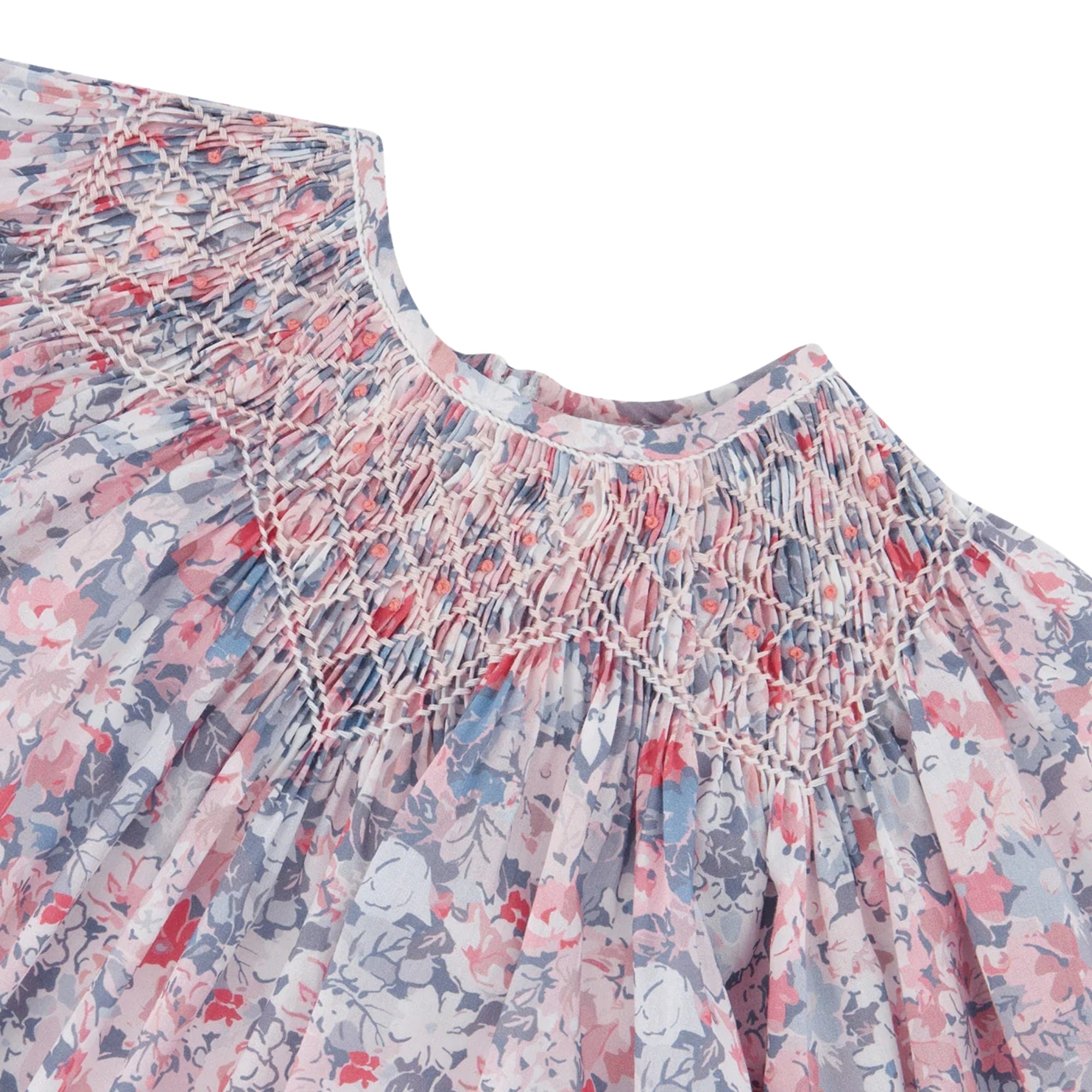 Smocked Flower Pattern Dress | Grey