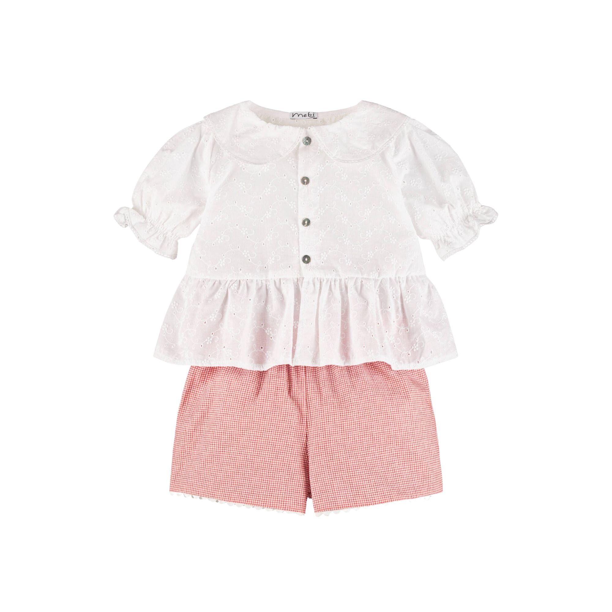 Blouse & Gingham Shorts Set | Red Pomelo