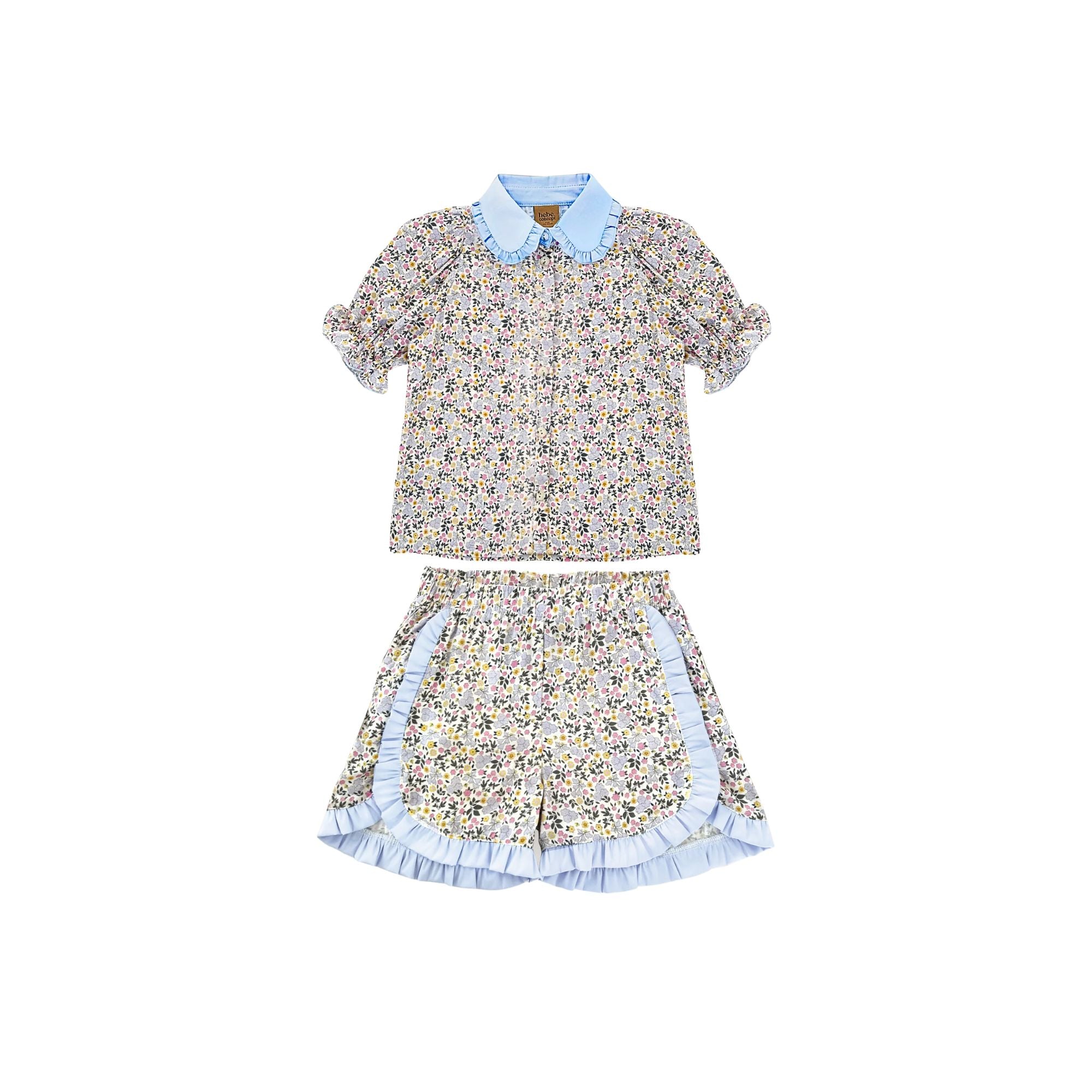 Floral Blouse & Shorts Set | Blue & Green