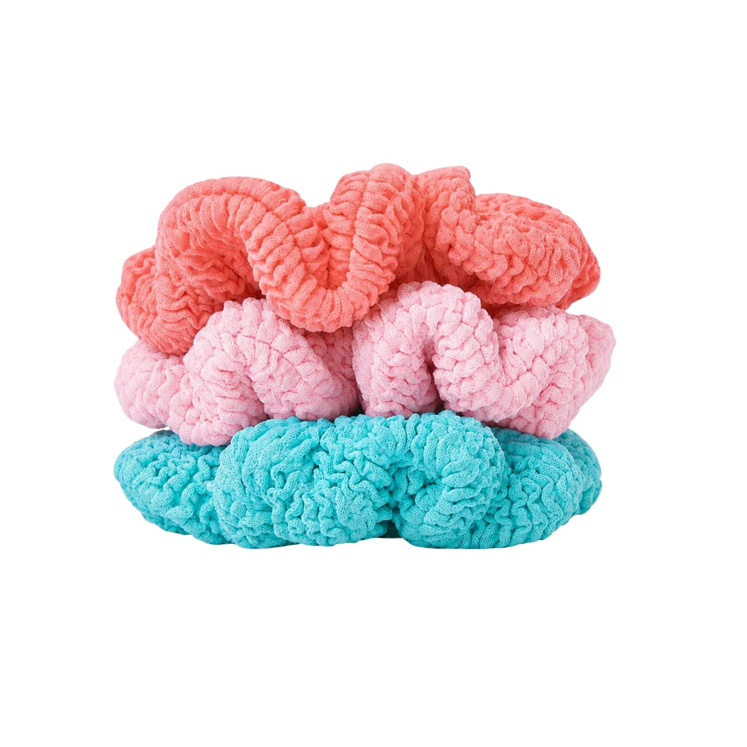 3 Pack Crinkle Scrunchies | Aqua/Ballet Pink/Metallic Coral