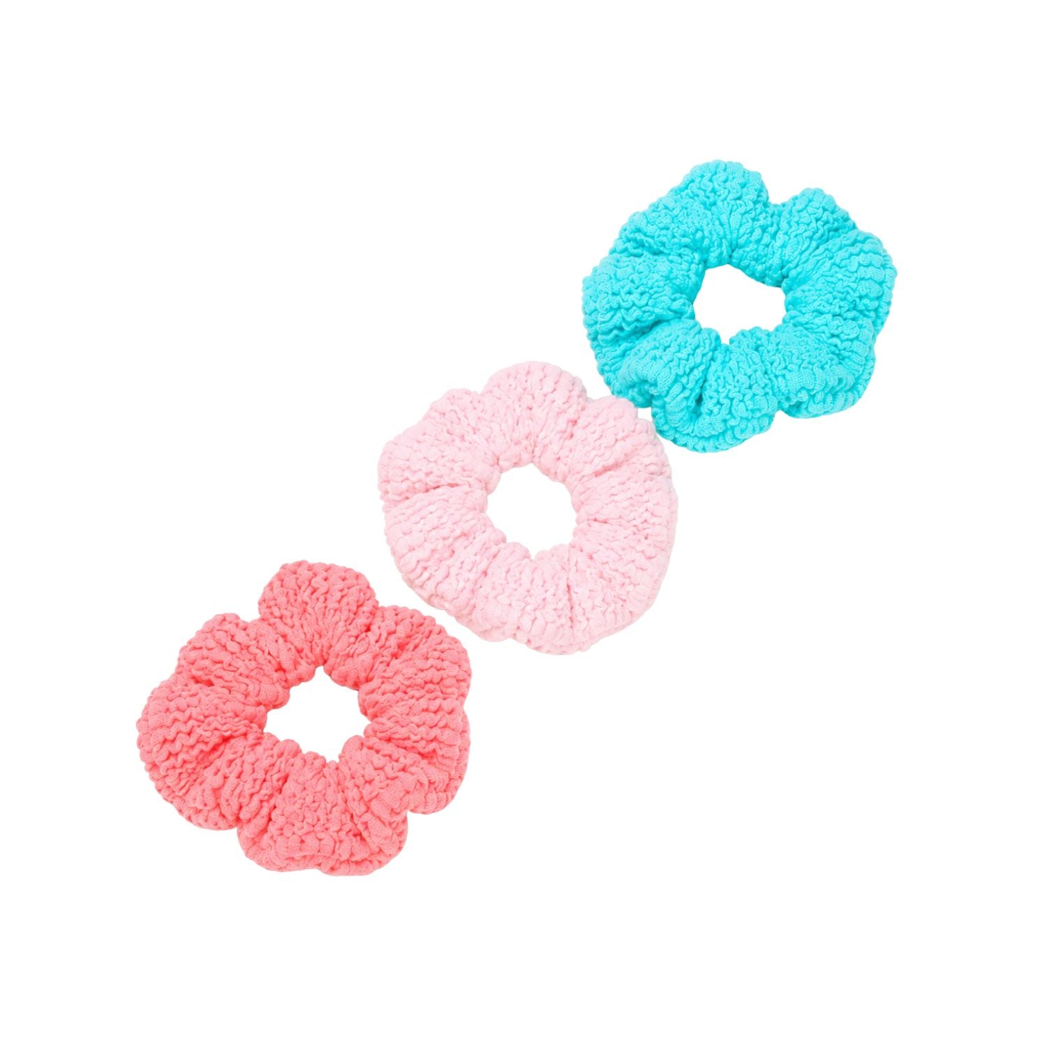 3 Pack Crinkle Scrunchies | Aqua/Ballet Pink/Metallic Coral