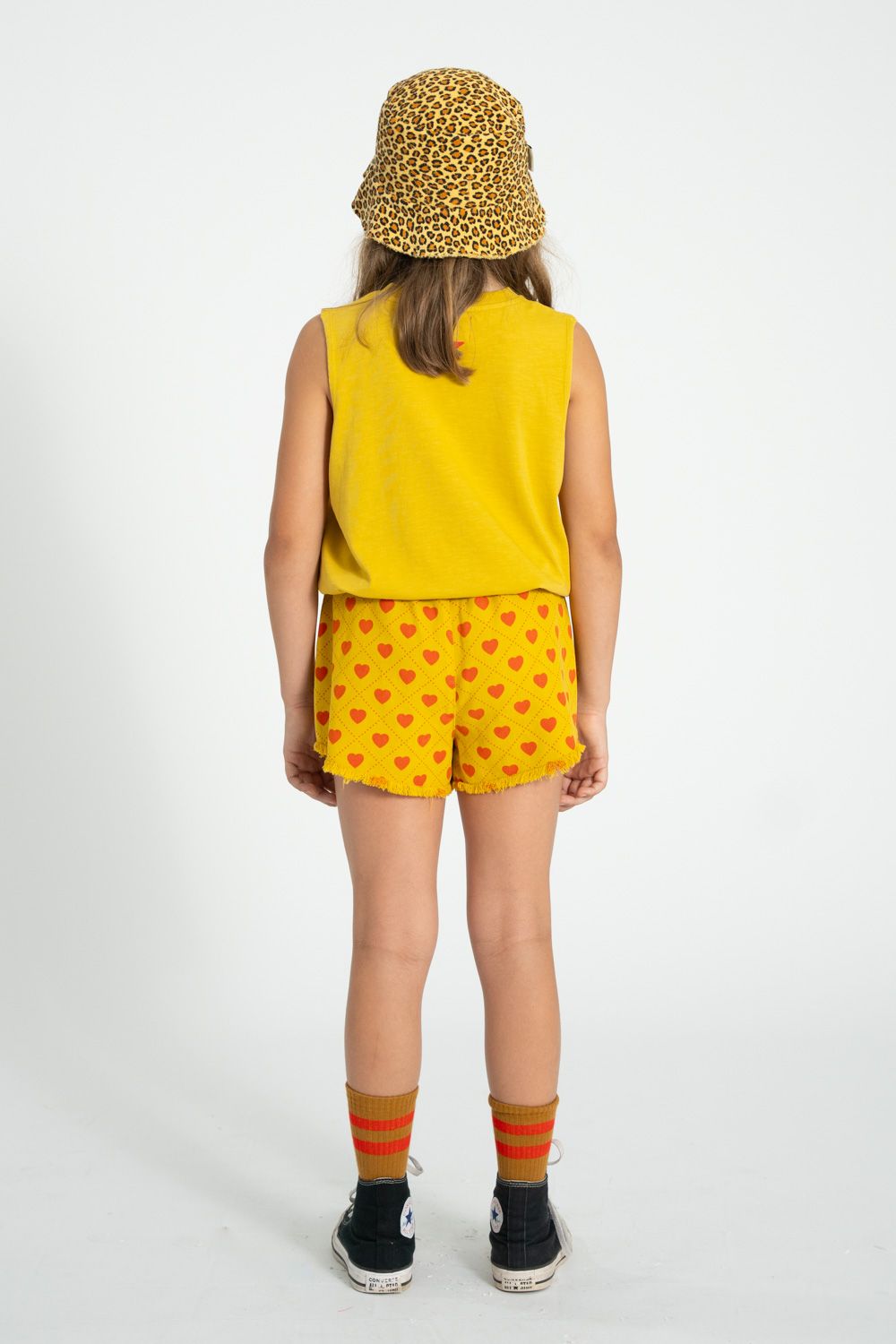 Heart Print Fringed Shorts | Mustard/Red