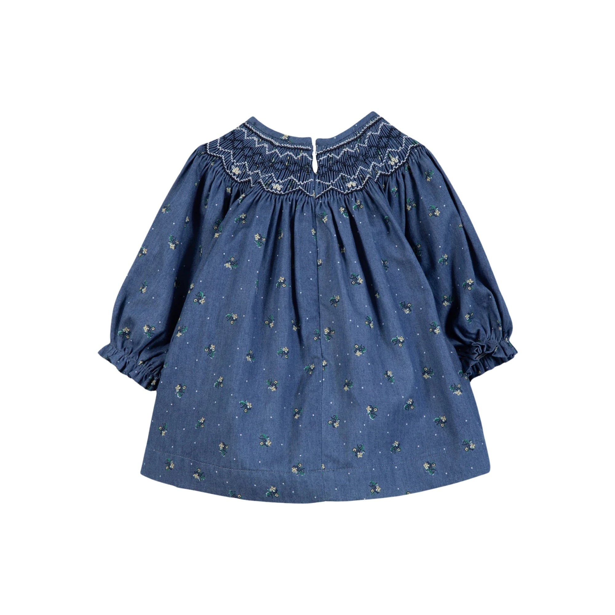 Smocked Flower Pattern Dress | Blue
