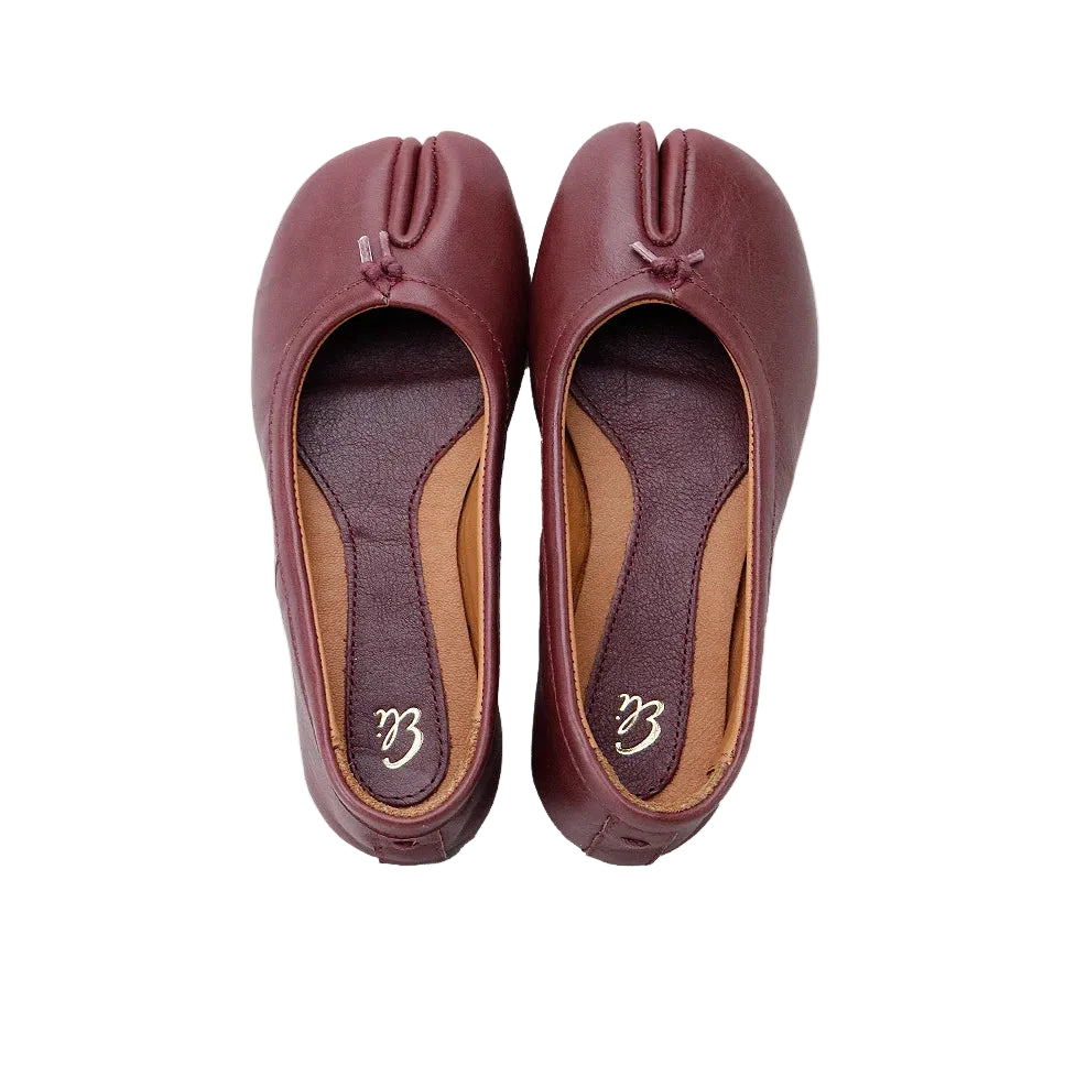 Japanese Inspired Leather Ballerinas | Burgundy