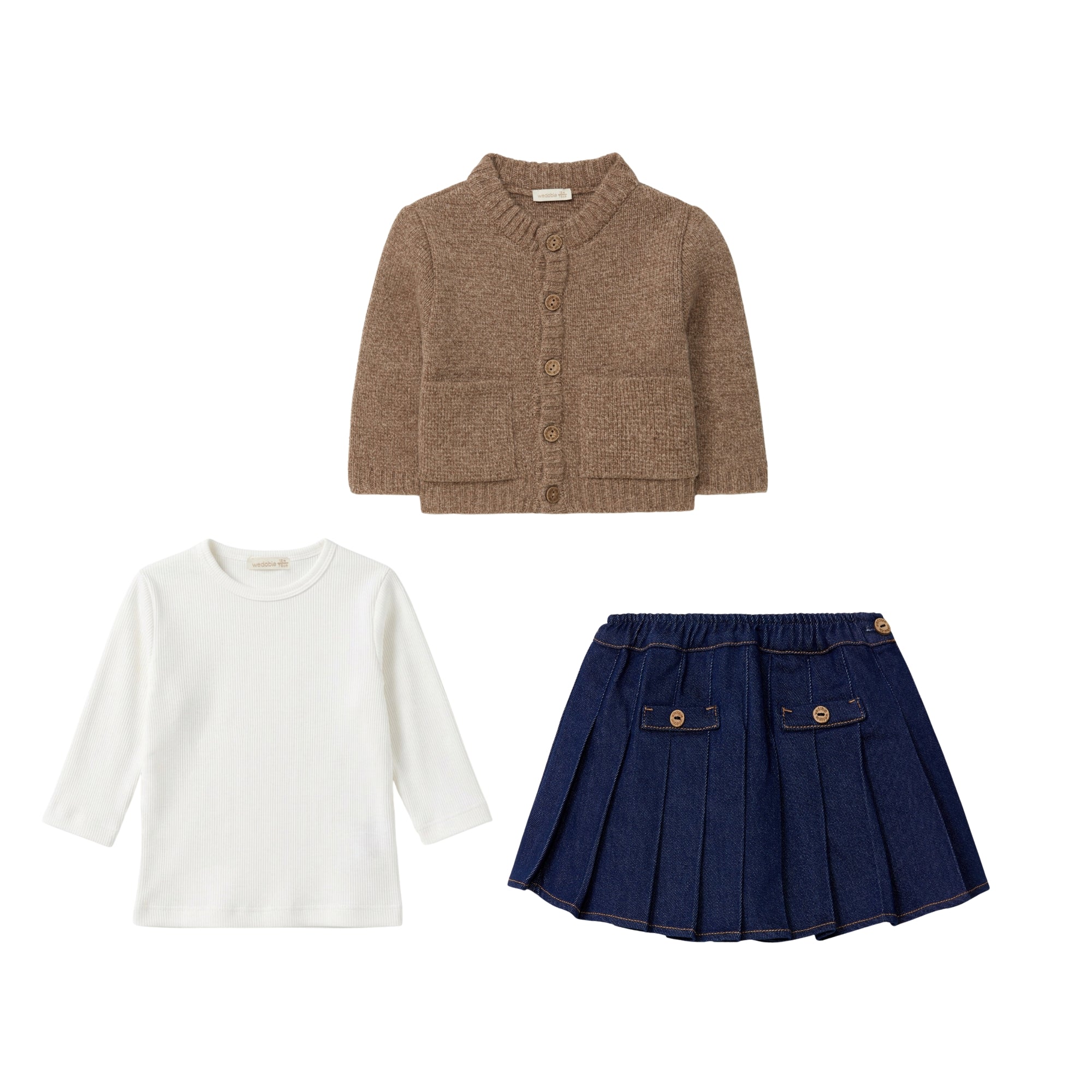Cardigan 3 Piece Skirt Set | Brown Mouliné