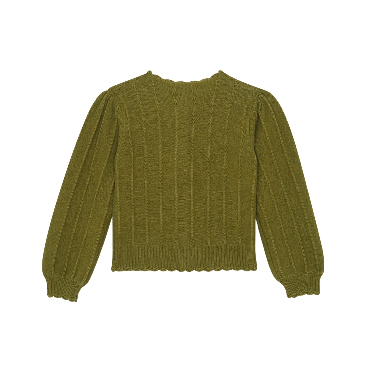 Scalloped Wool Cardigan | Olive