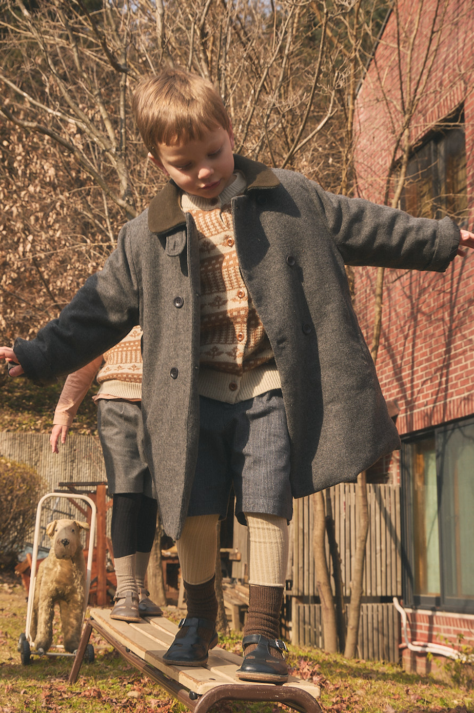 High Neck Wool Coat	| Charcoal