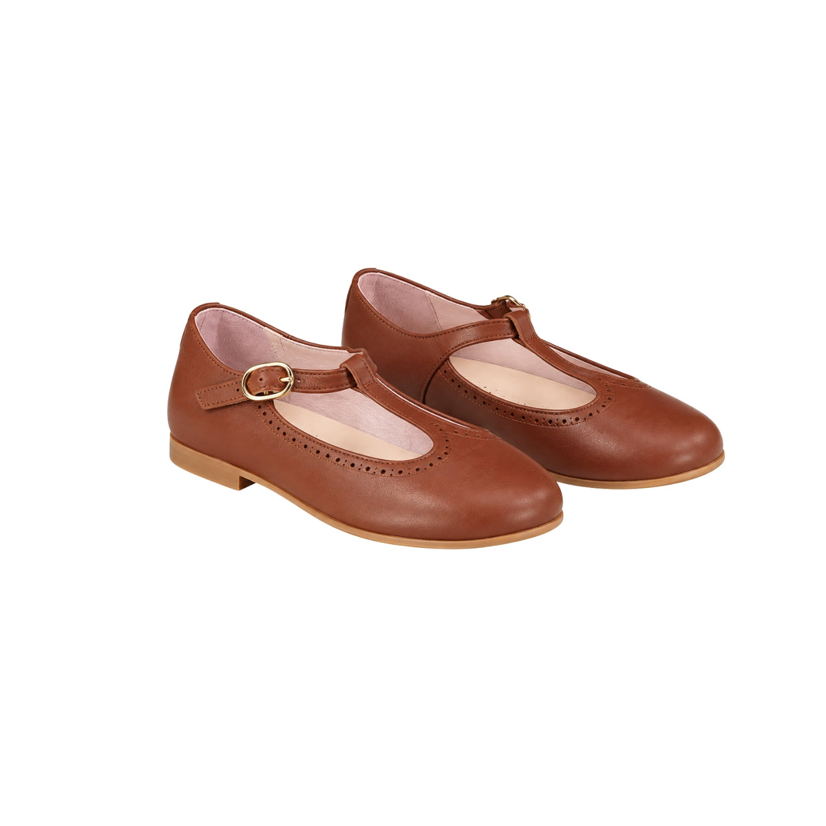 Leather T-Bar Shoes | Dark Tan
